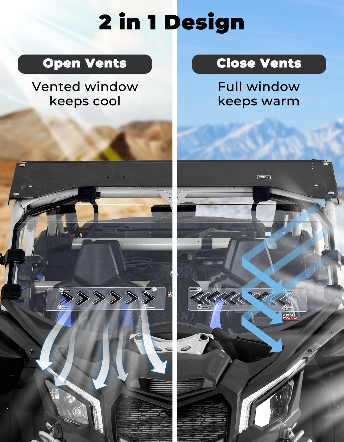 Kemimoto Front Windshield with Sliding Vents for Can‑Am Maverick X3