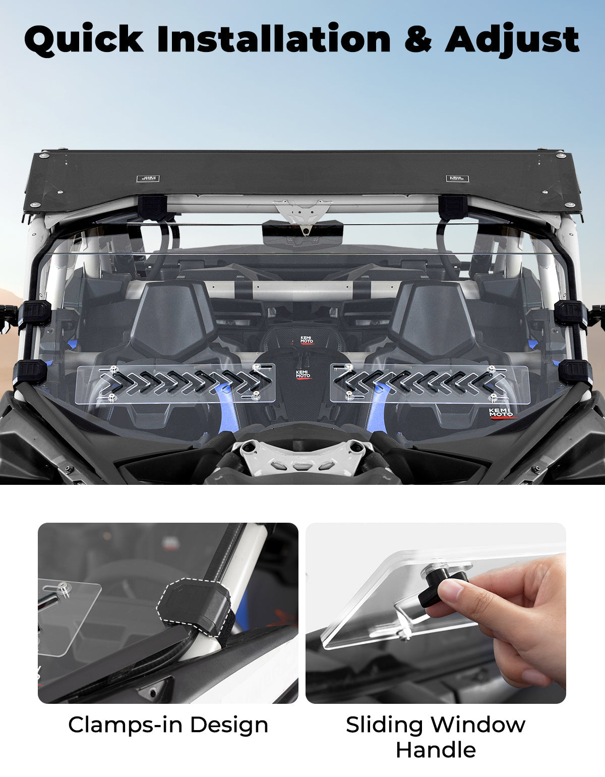 Kemimoto Front Windshield with Sliding Vents for Can‑Am Maverick X3