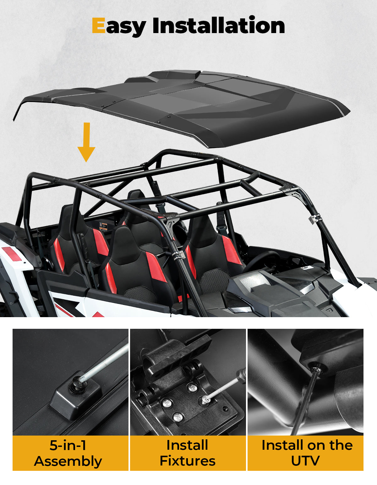 Kemimoto 5-in-1 Plastic Roof for Polaris RZR XP4 1000 2024-2025
