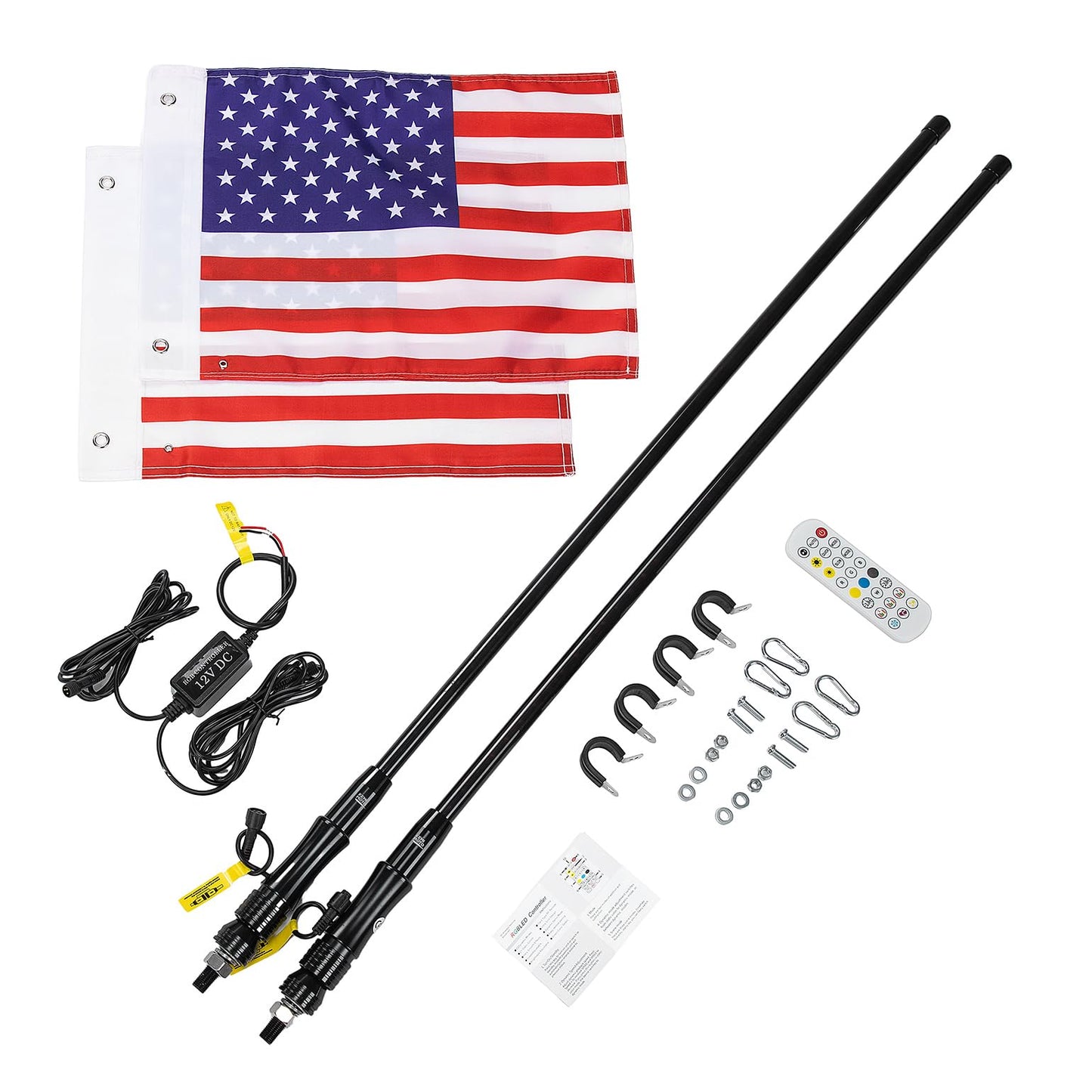 Kemimoto 2pcs 4FT Black LED Whip Light with RF Remote