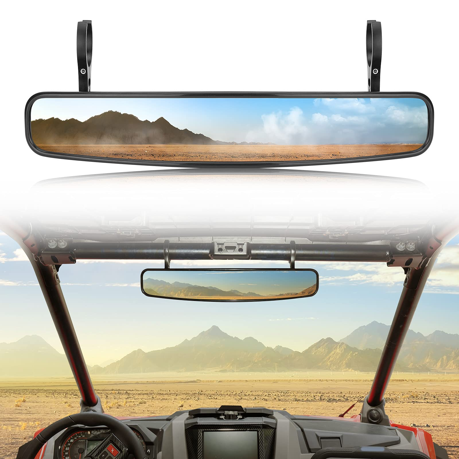 Kemimoto 15" UTV Convex Rear View Mirror with 3/4 Clamps