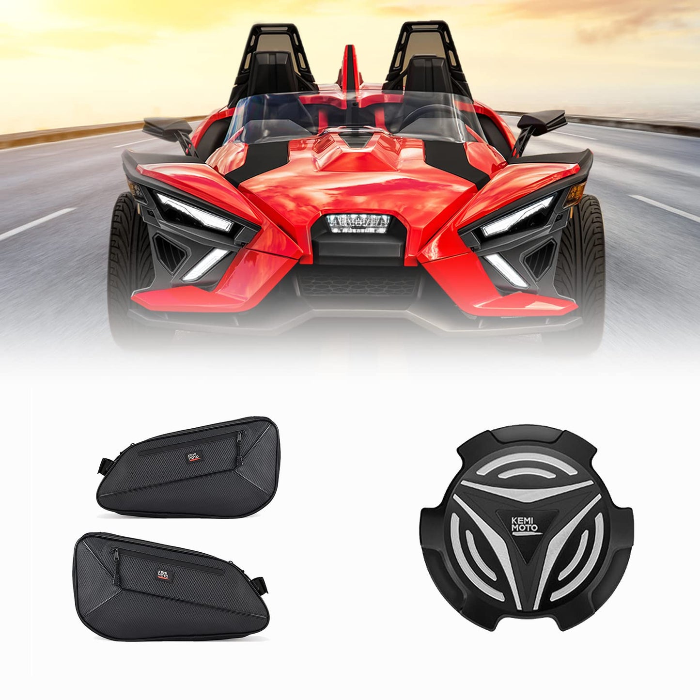 Kemimoto Side Storage Bags Aluminum Gas Cap for Polaris Slingshot