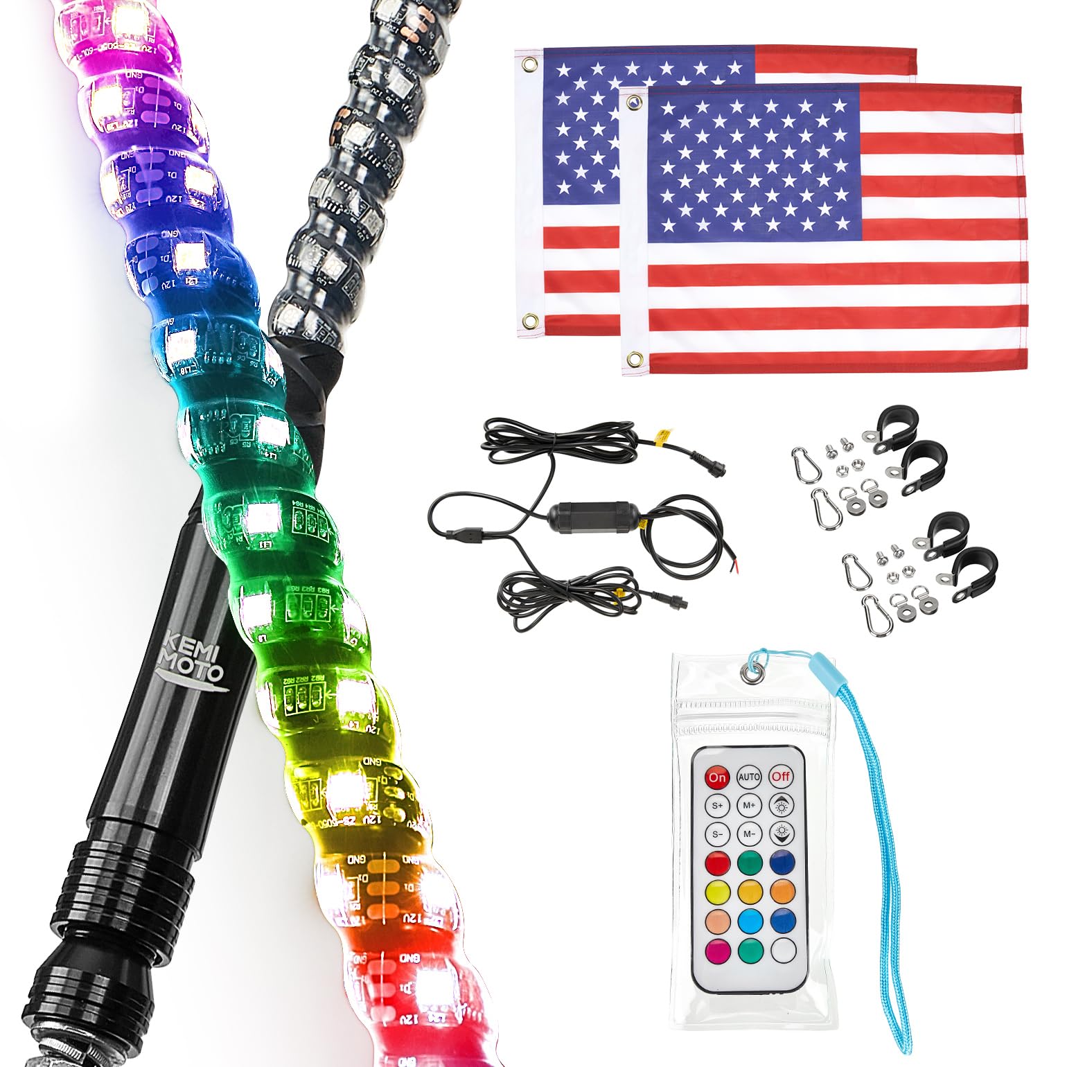 Kemimoto Spiral Whip Light Bluetooth Control UTV