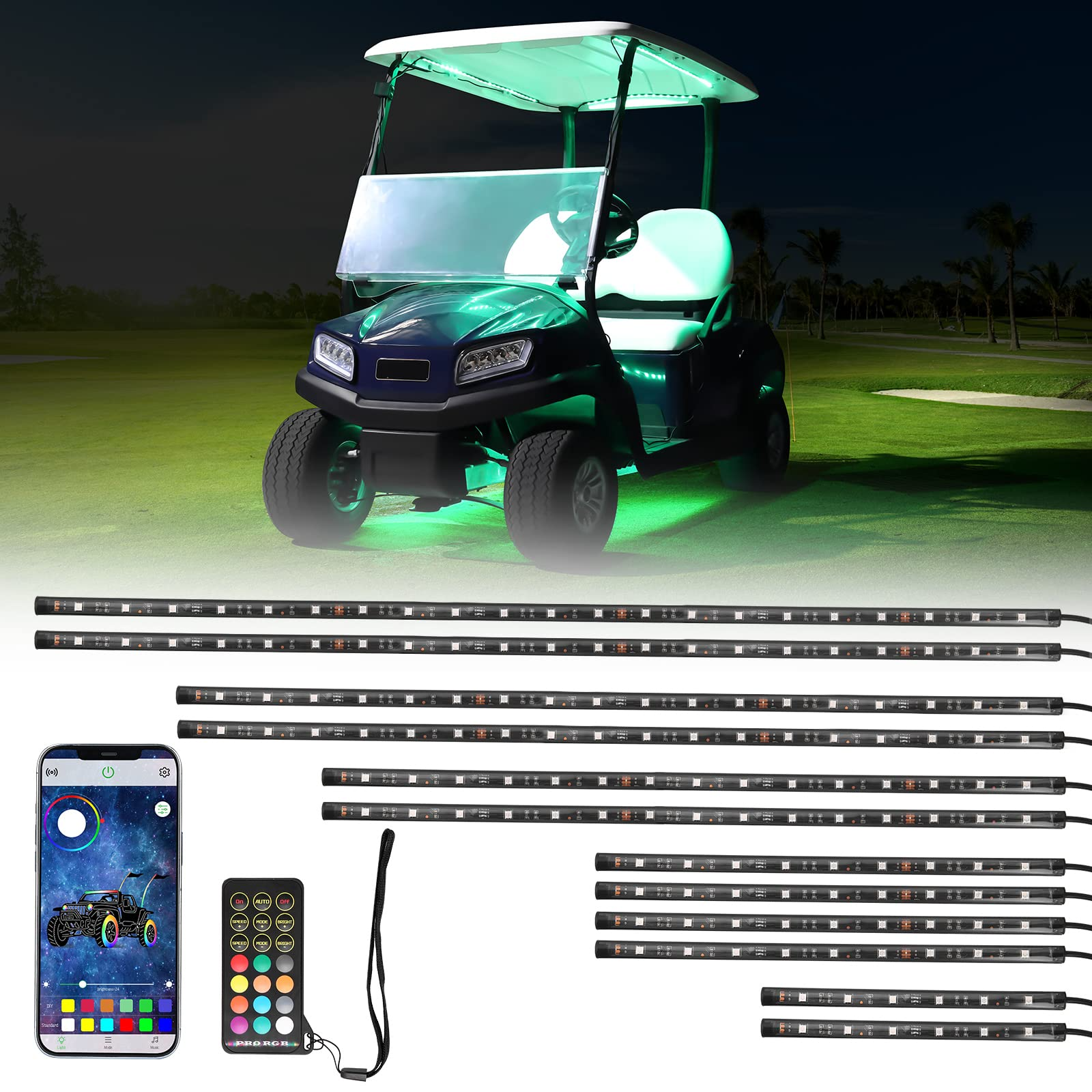 Kemimoto Million Colors Underglow LED Light Kit 12V 12PCS