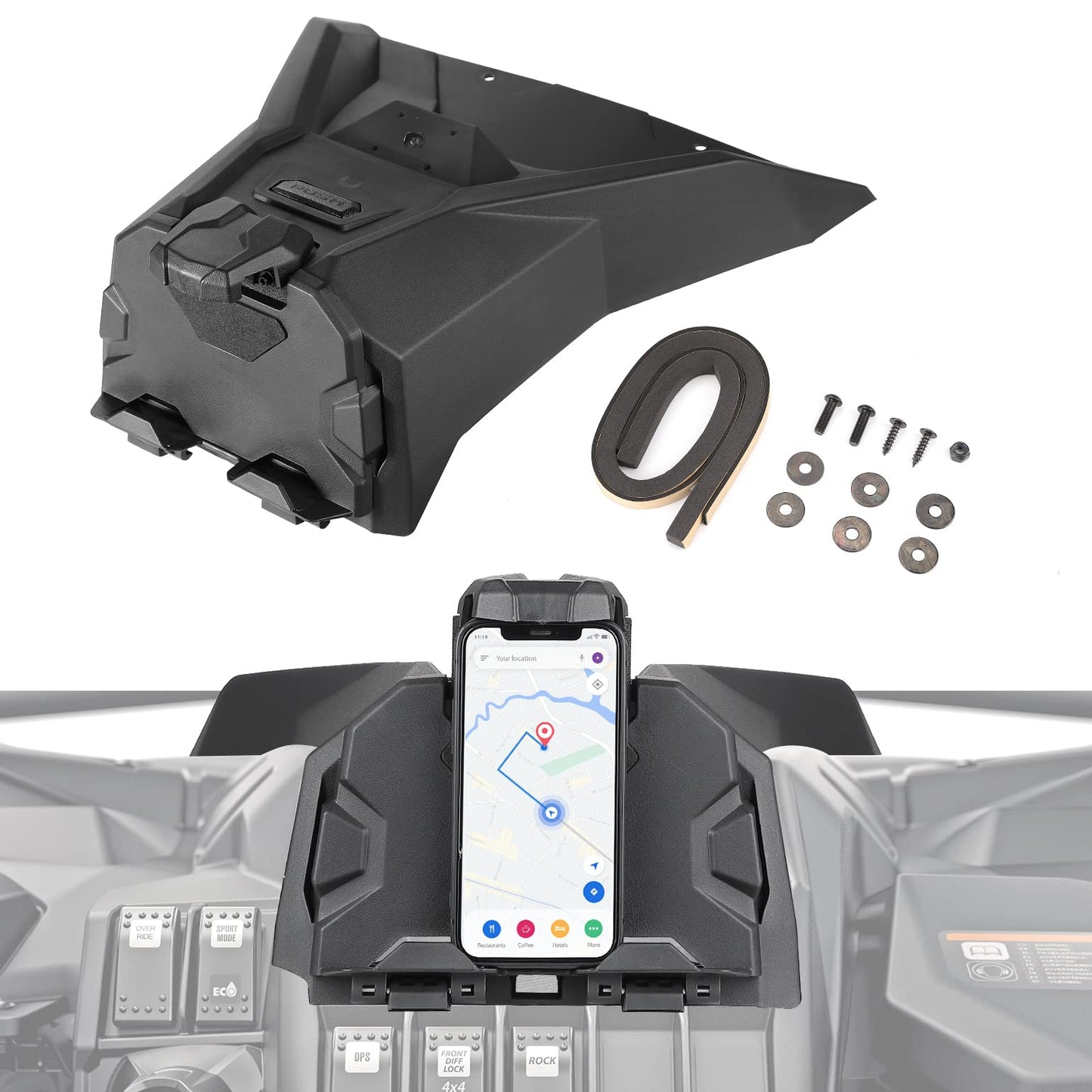 Kemimoto Adjustable Tablet Holder with Storage Box for Can‑Am Maverick