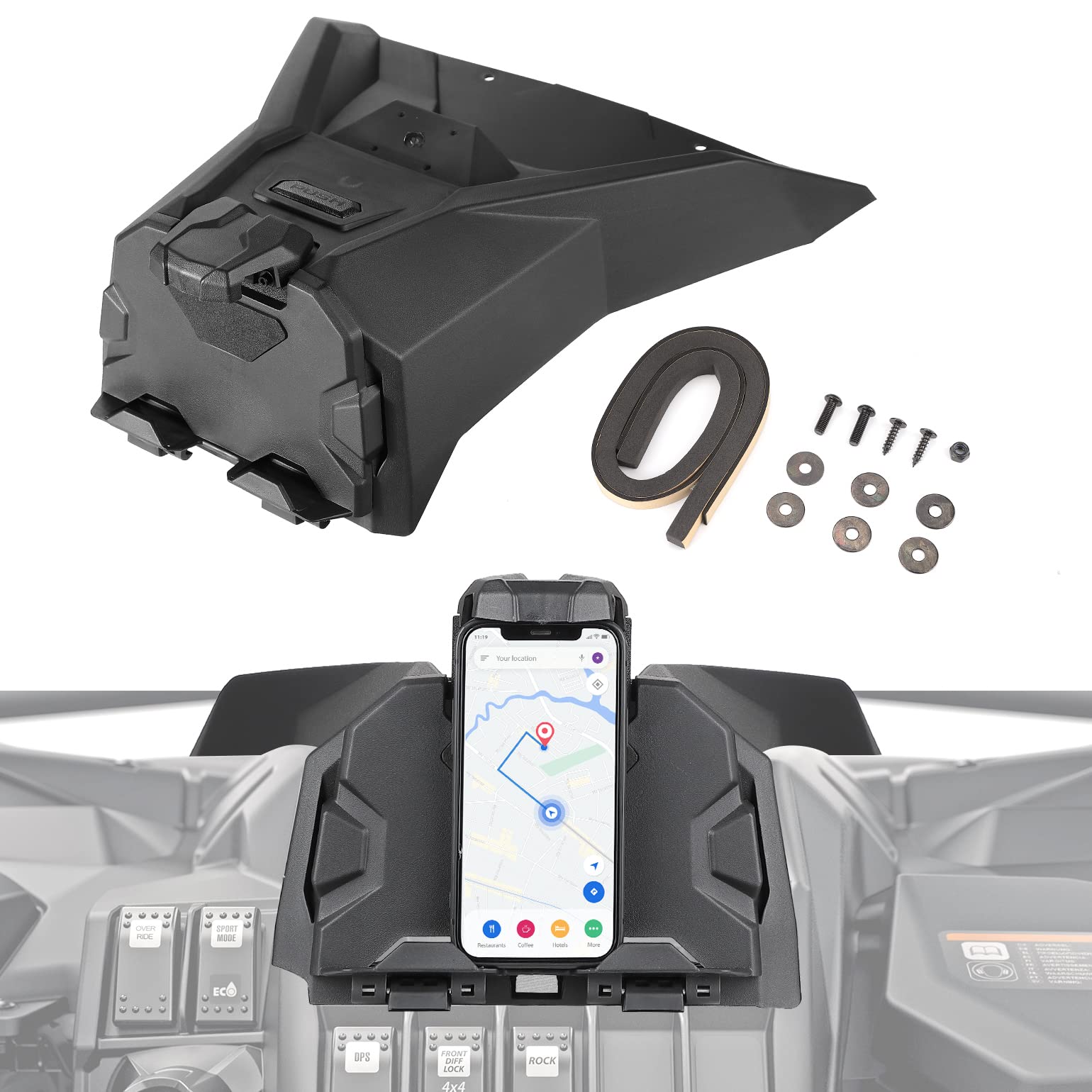 Kemimoto Adjustable Tablet Holder with Storage Box for Can‑Am Maverick