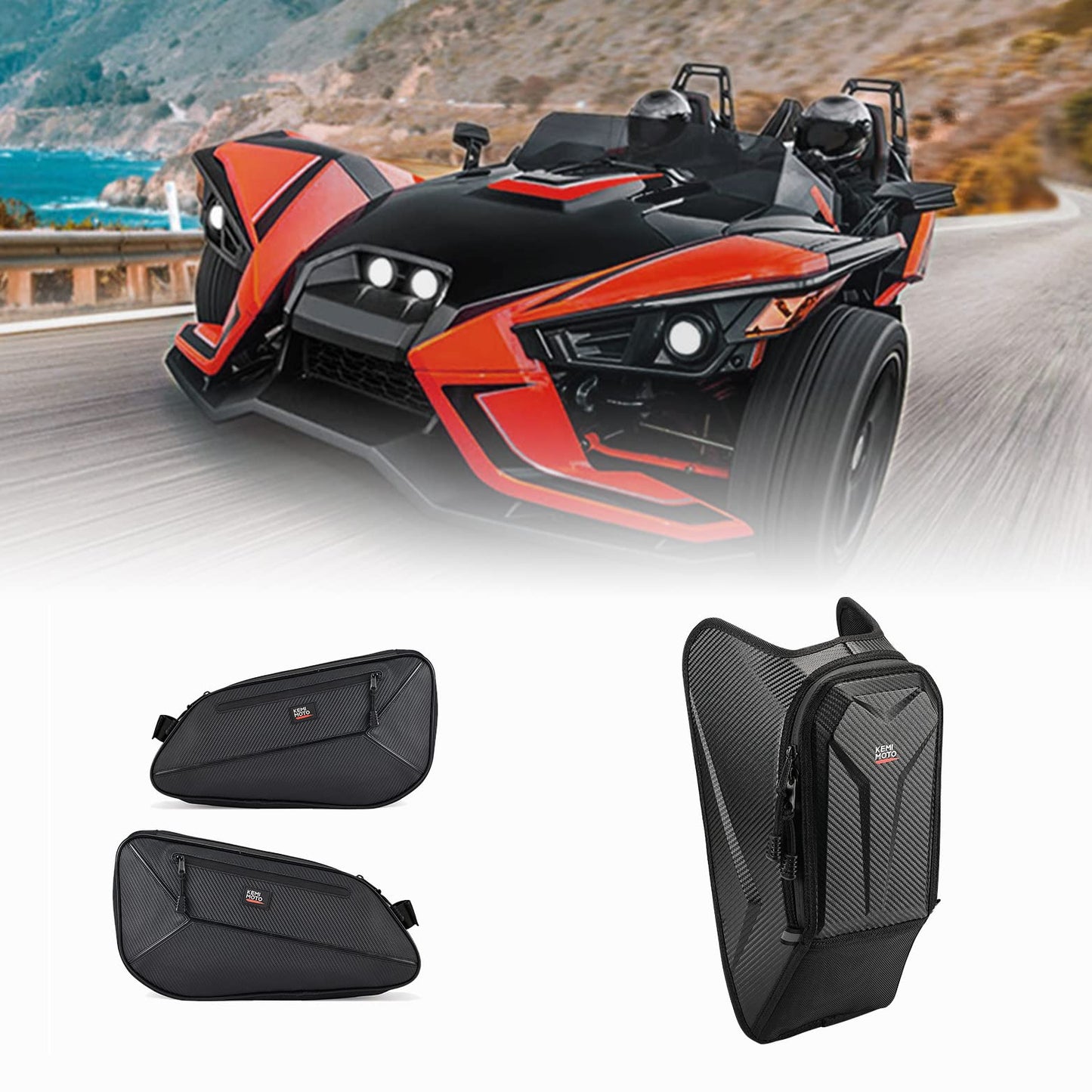 Kemimoto Side Door & Center Console Bag for Polaris Slingshot Water‑Resistant