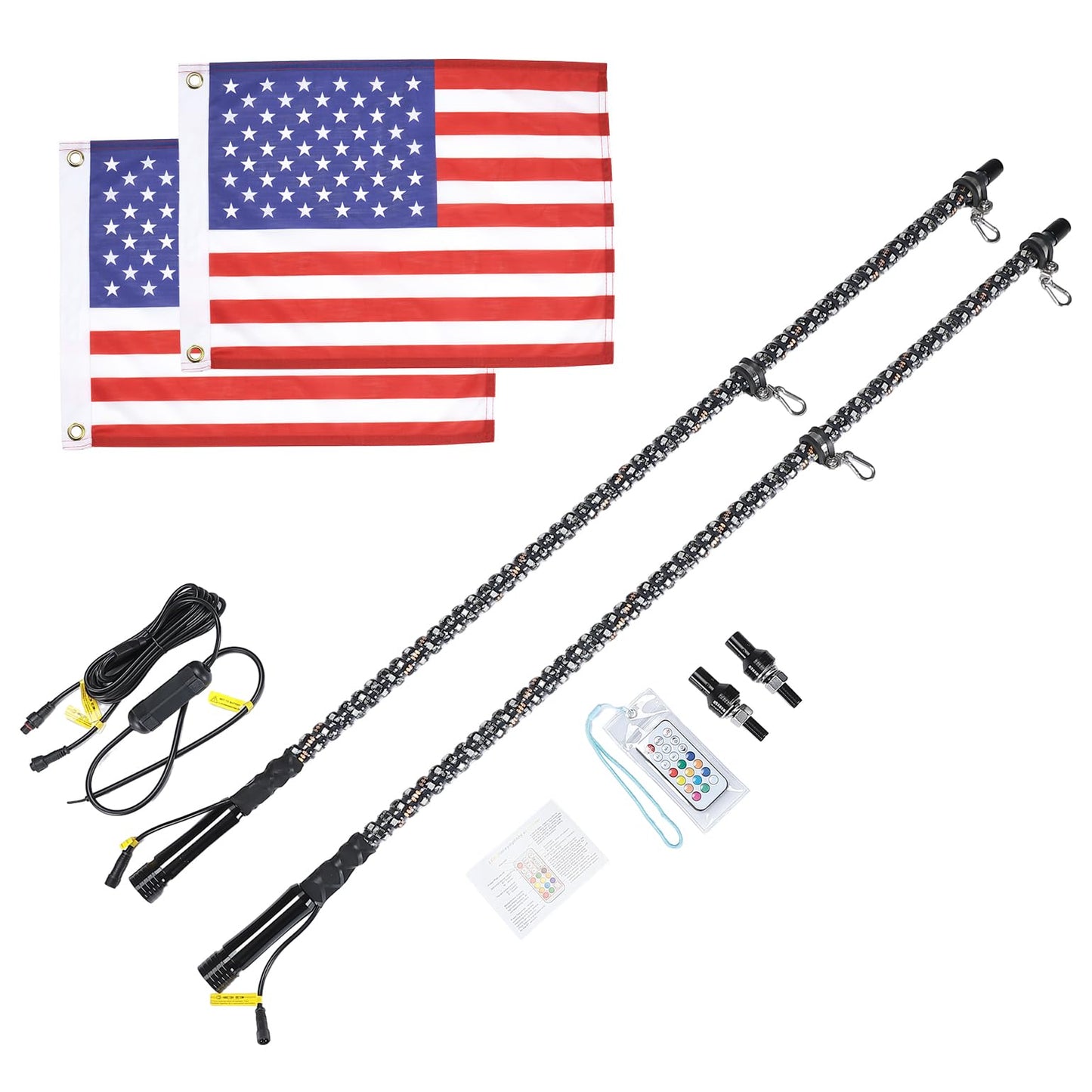 Kemimoto 3FT Spiral Whip Light with RF Remote, 366 Colors