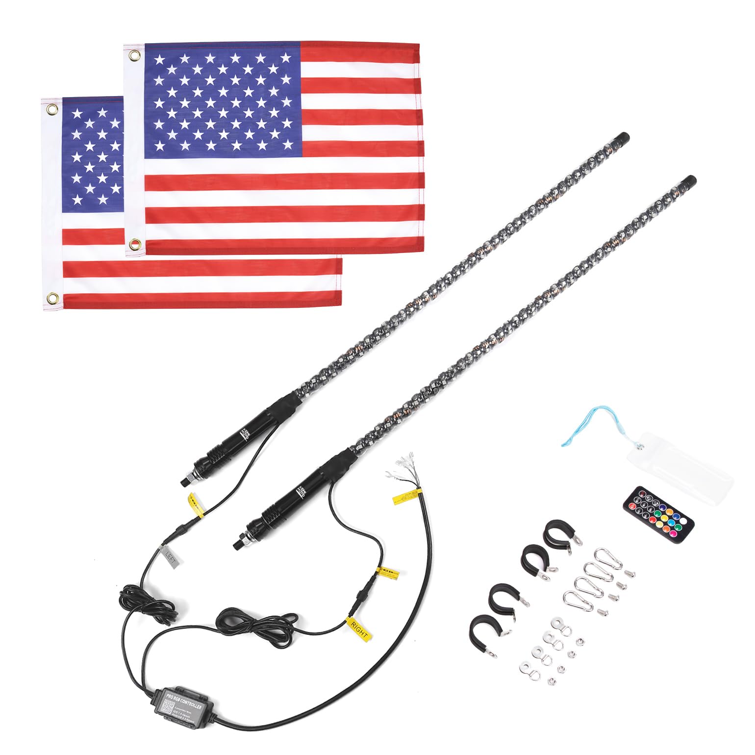 Kemimoto 2PCS UTV Spiral Whip Lights With Spring Bases