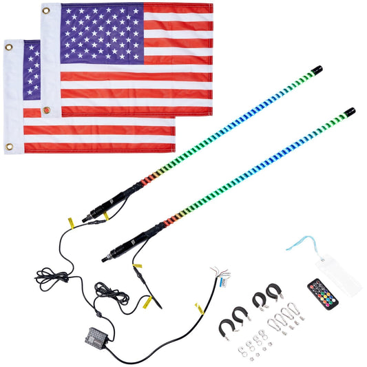 Kemimoto 2PCS 3FT COB Whip Lights Remote App for UTV