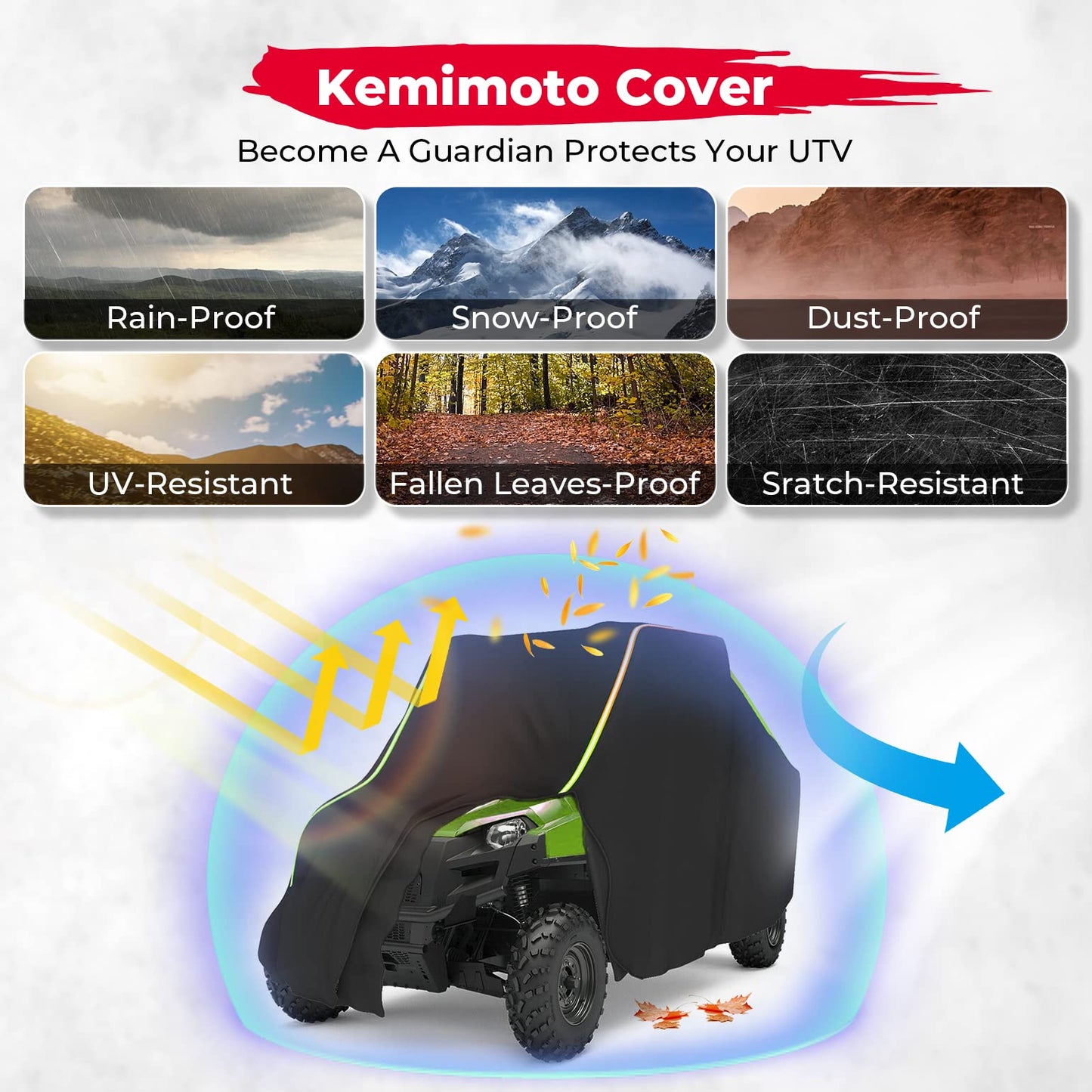 Kemimoto UTV Cover Reflective Strip Waterproof Oxford 122" x 70.9"