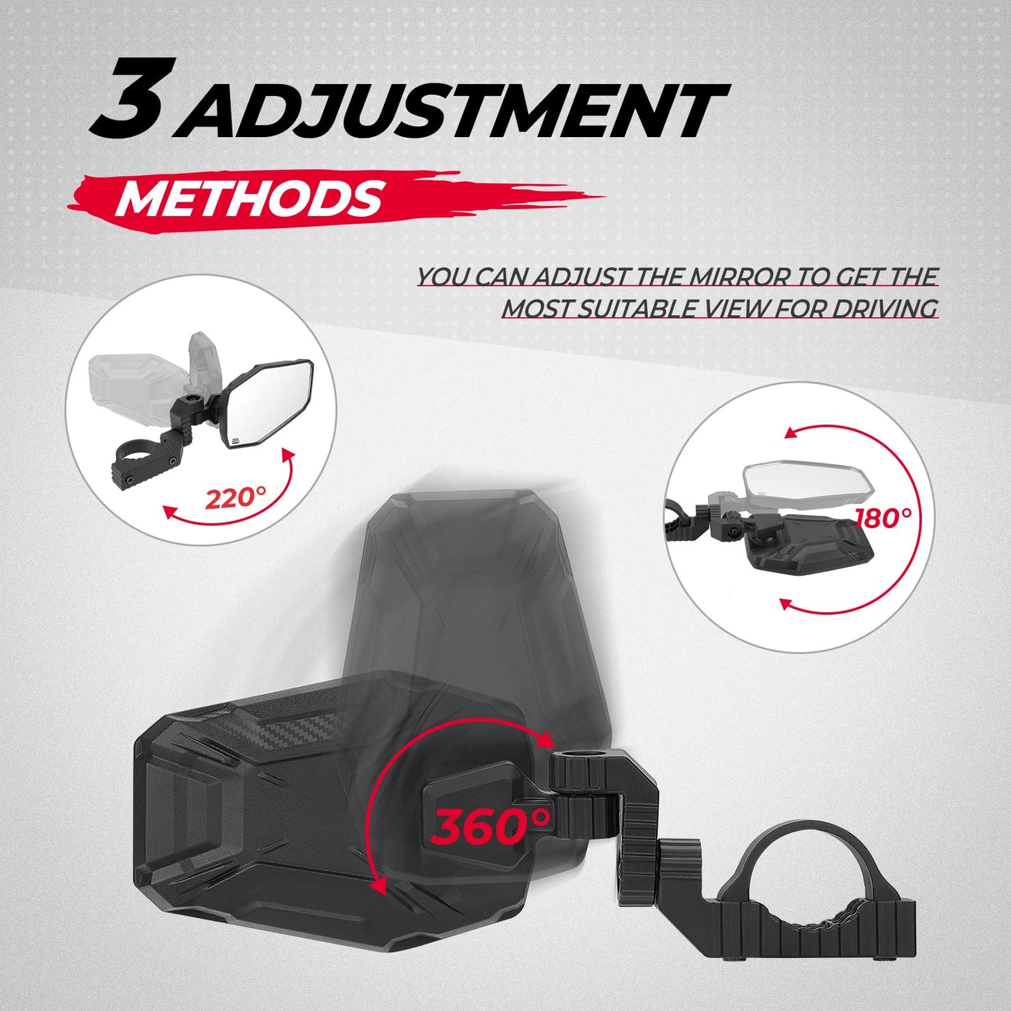 Kemimoto UTV Side View Mirrors High Impact ABS 1 Pair
