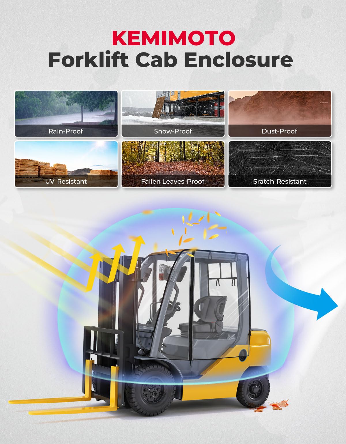 Kemimoto Universal Clear Forklift Cab Enclosure 8000 lb Capacity