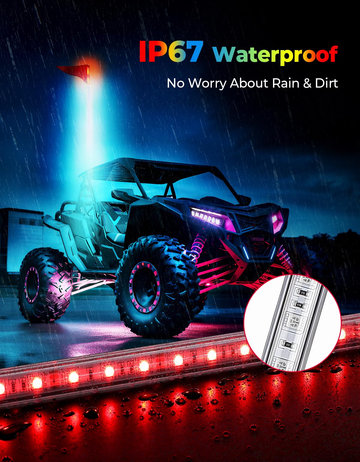 Kemimoto LED Whip Light 5FT RGB for ATV UTV RZR