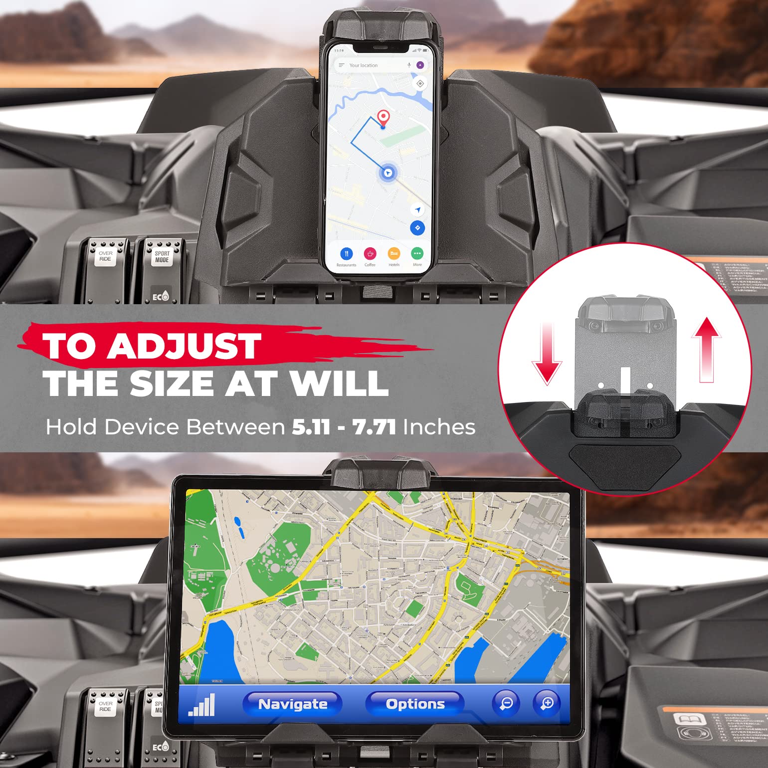 Kemimoto Adjustable Tablet Holder with Storage Box for Can‑Am Maverick