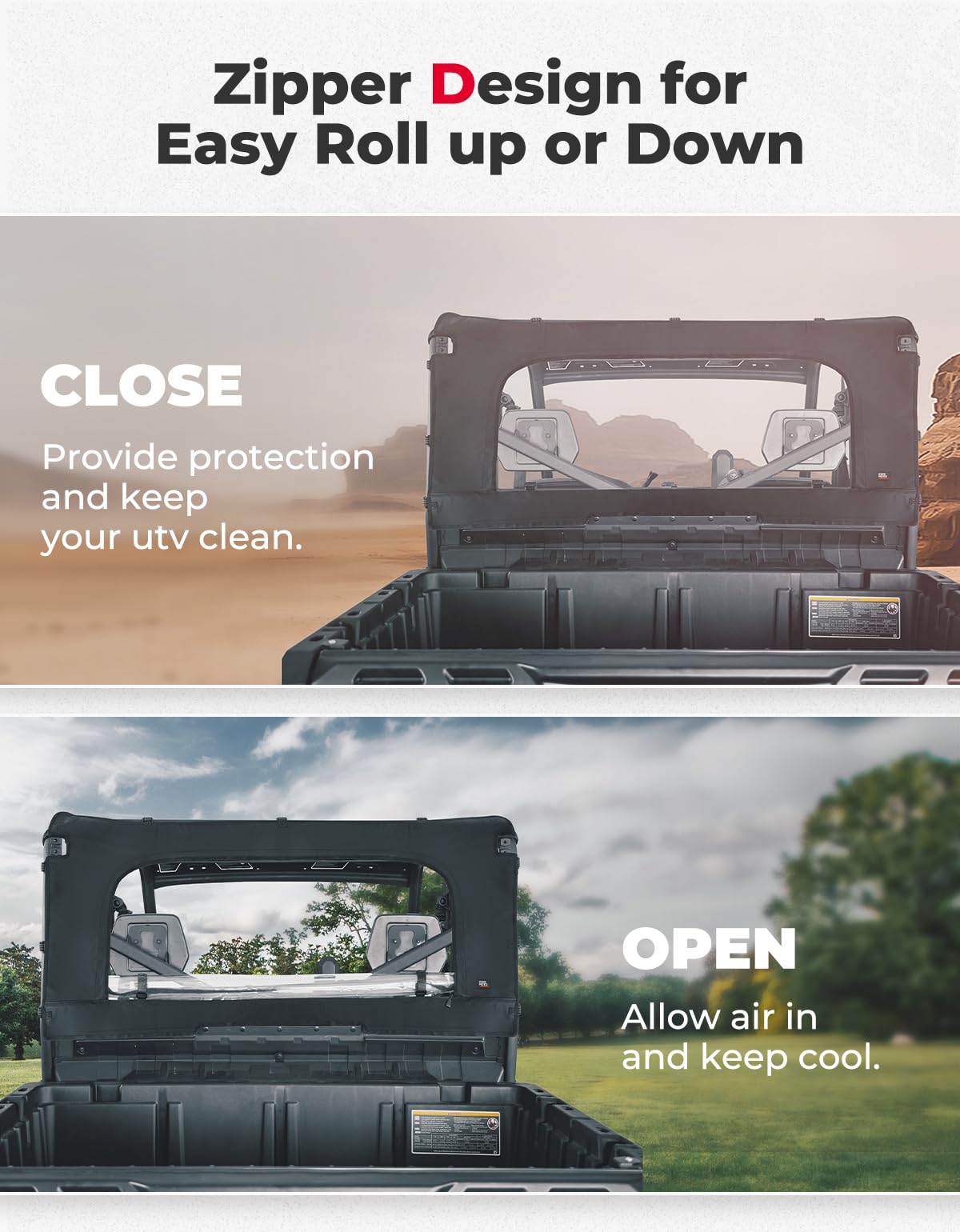 Kemimoto Soft Rear Windshield with Zipper for Can‑Am Defender