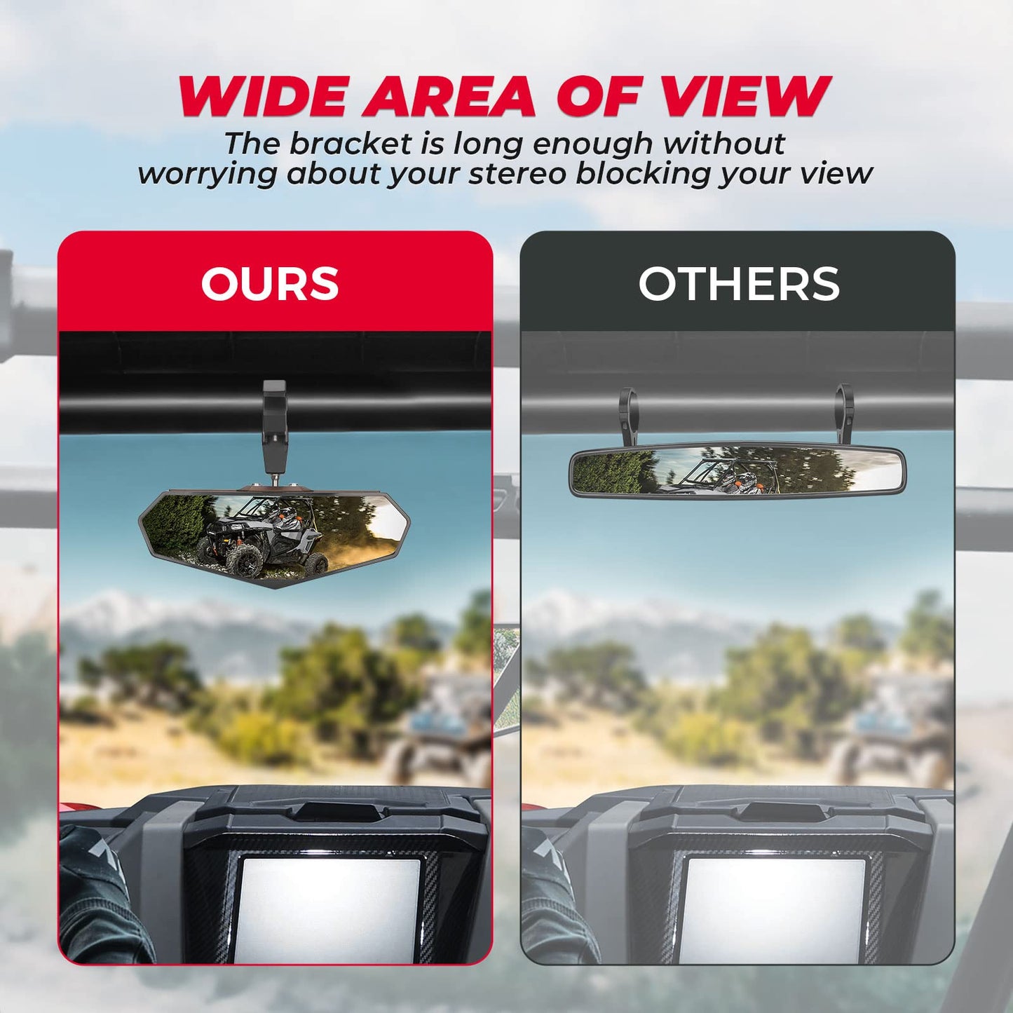 UTV Rear View Mirror for 1.6"-2" Roll Bar Cages