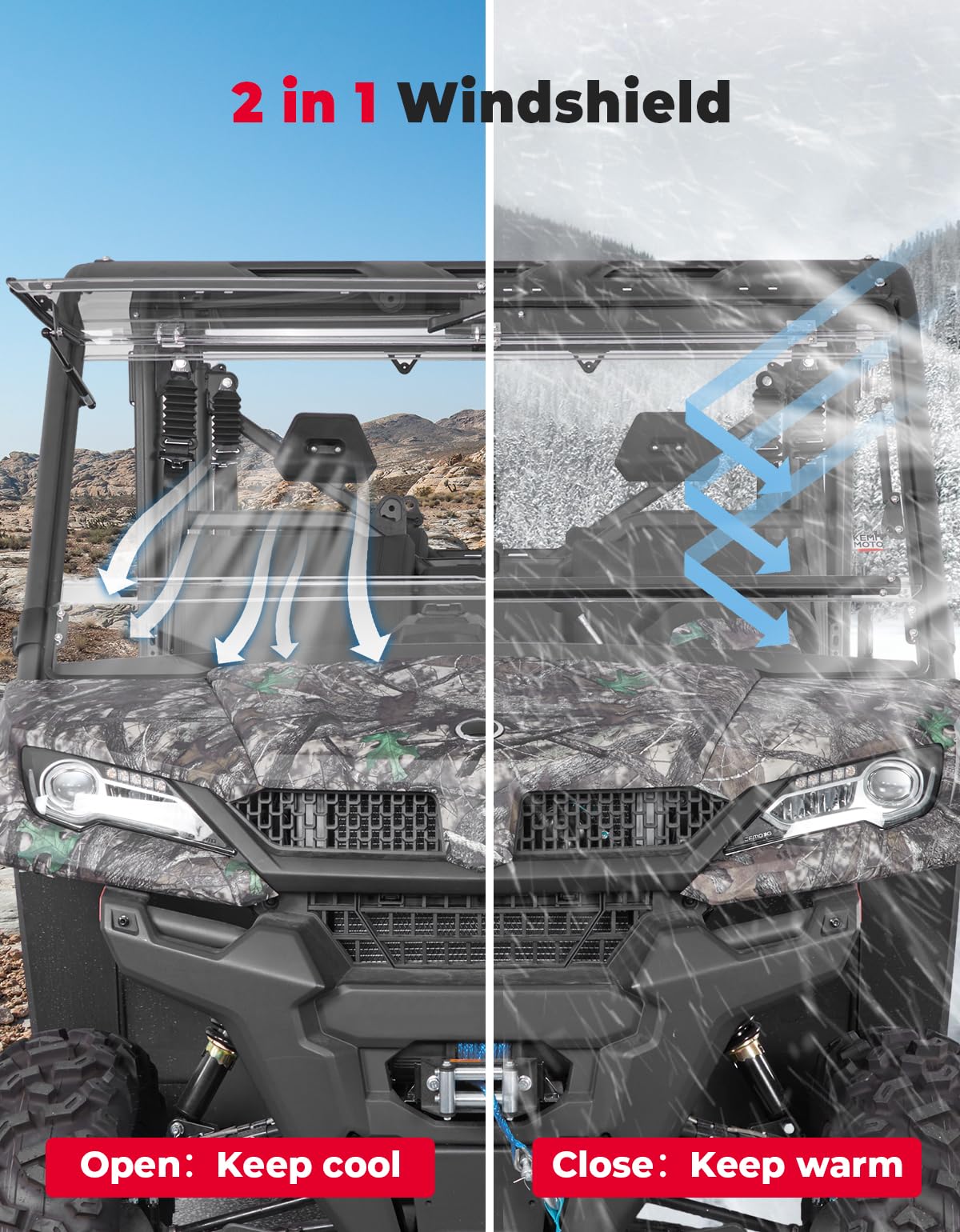 Kemimoto 2-IN-1 Flip Windshield for CFMOTO UForce 1000/1000XL