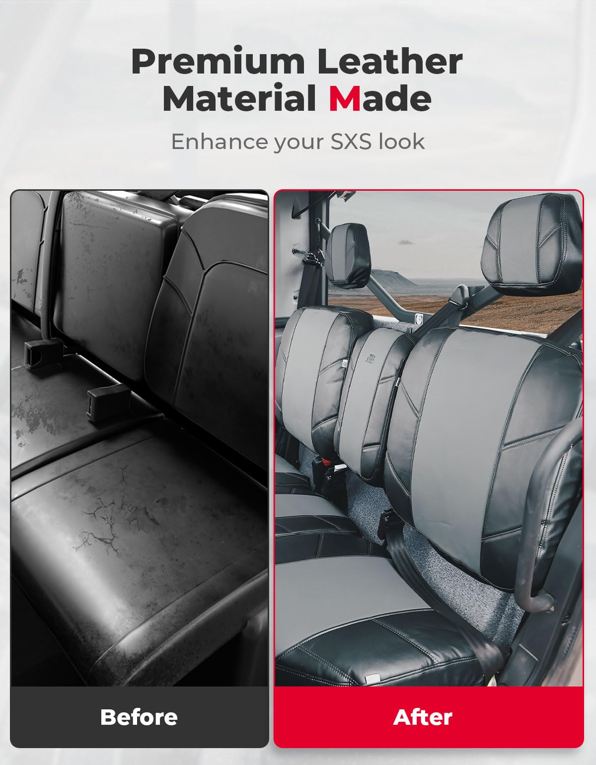 Kemimoto Leather Split Bench Seat Covers for Can‑Am Defender