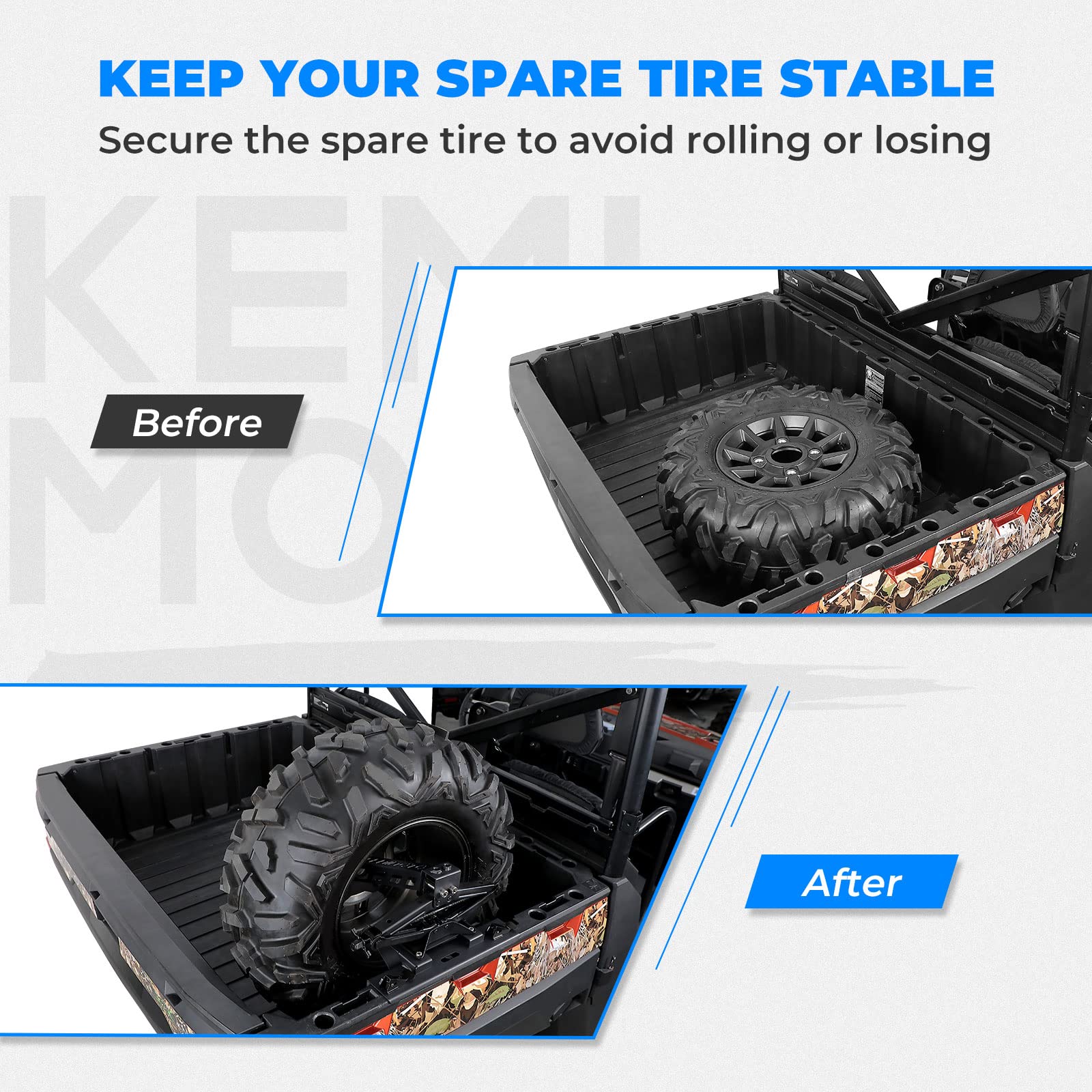 Kemimoto Spare Tire Mount Adjustable Height 26-33in For Polaris Ranger