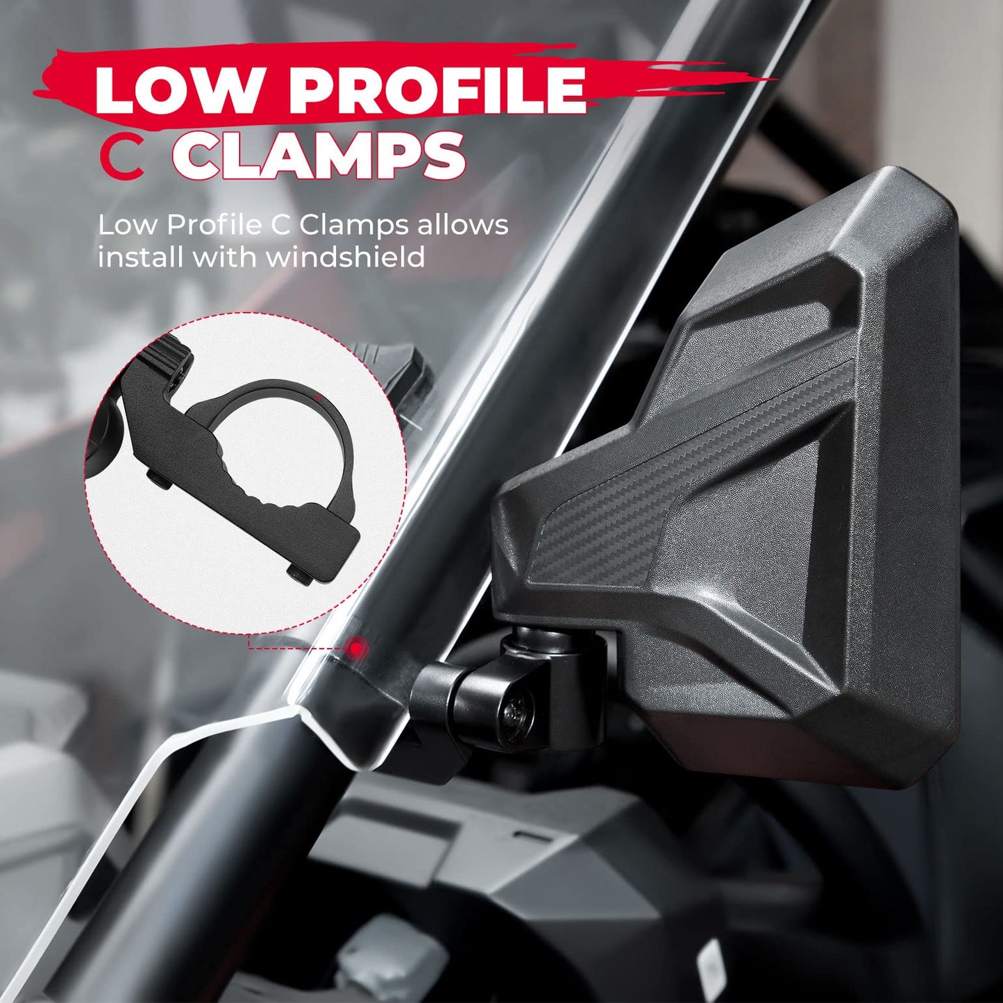 Kemimoto UTV Side View Mirrors Fit With Windshield