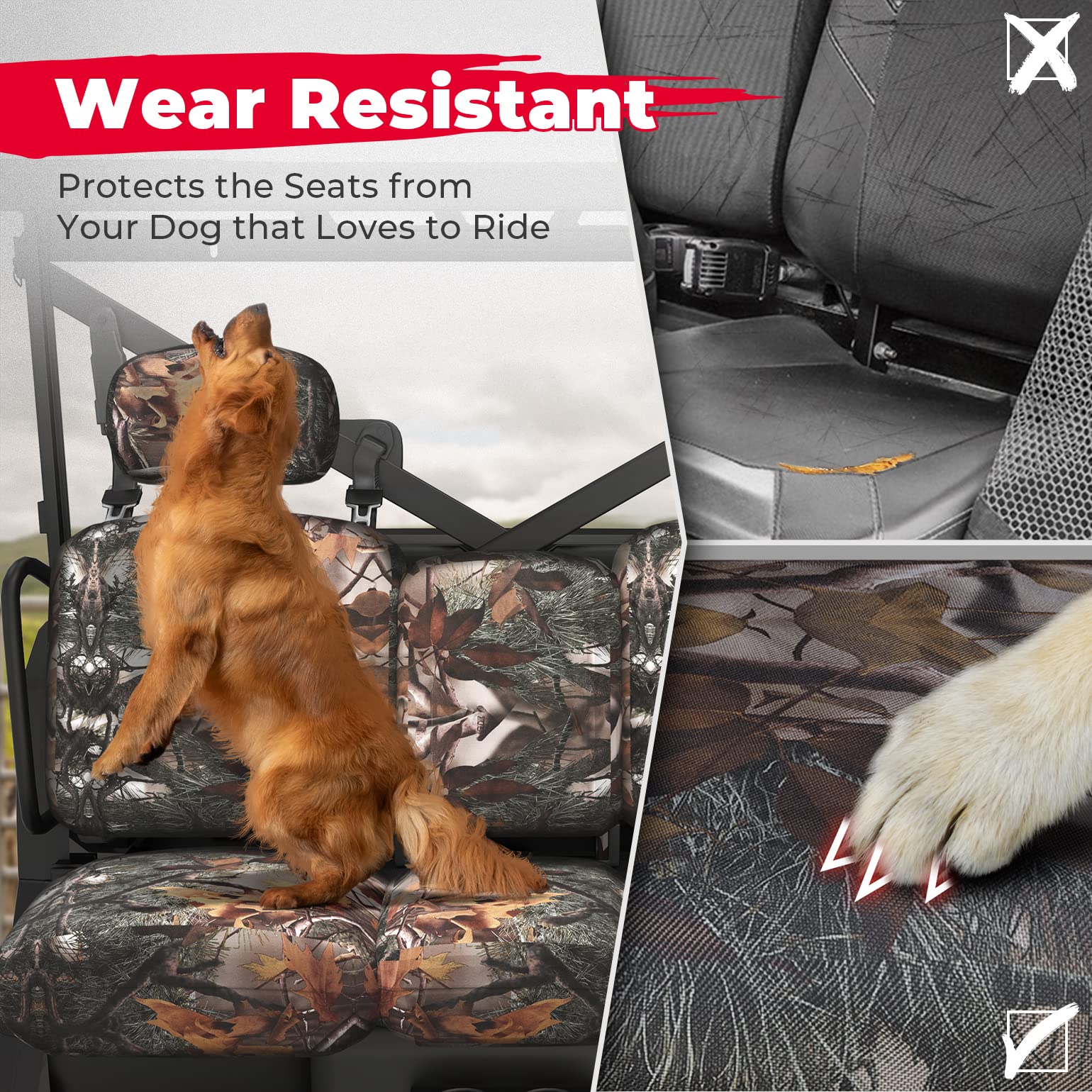 Kemimoto Camouflage UTV Seat Cover for Can-Am Defender
