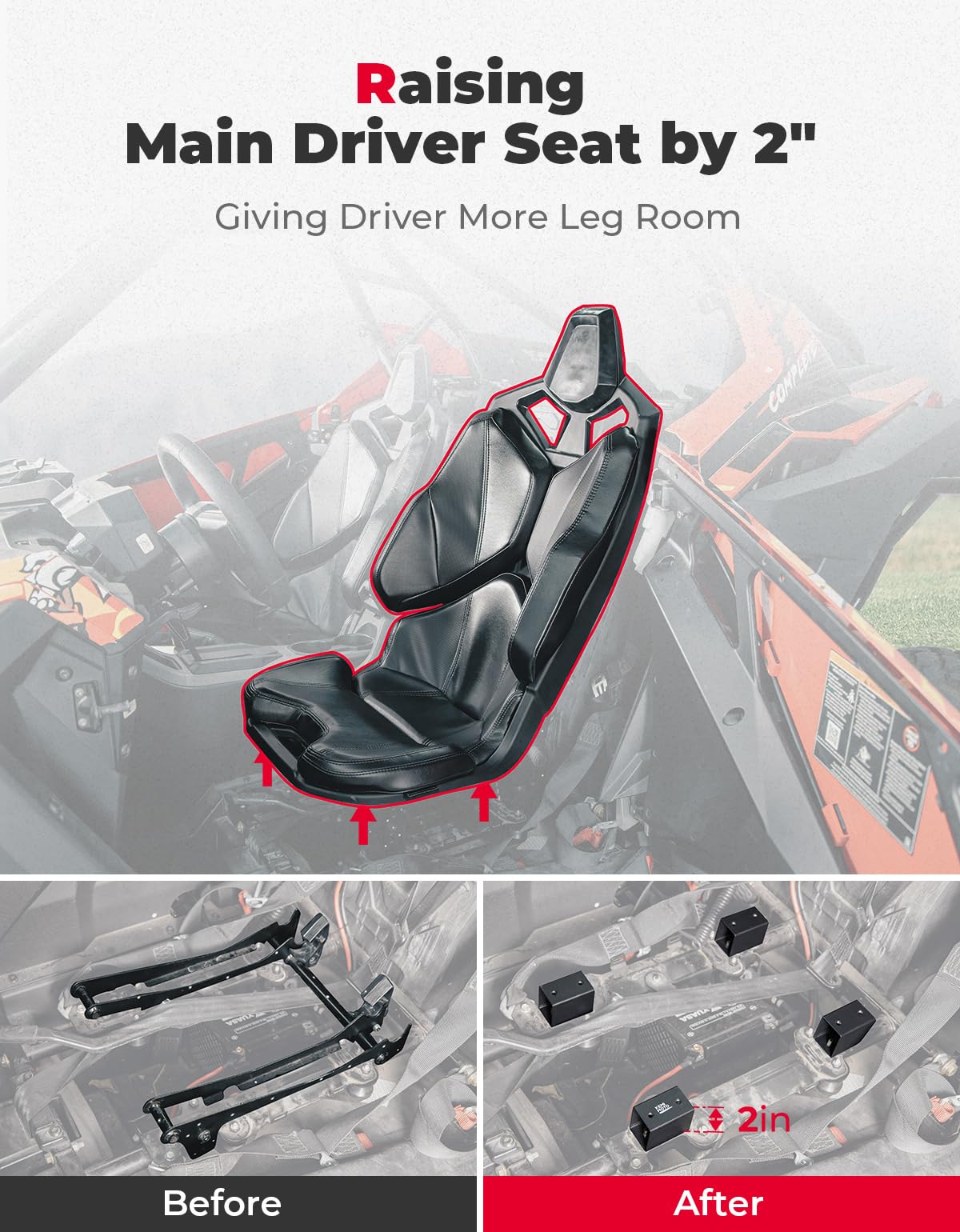 Kemimoto 2" Driver Seat Risers for Polaris RZR PRO XP