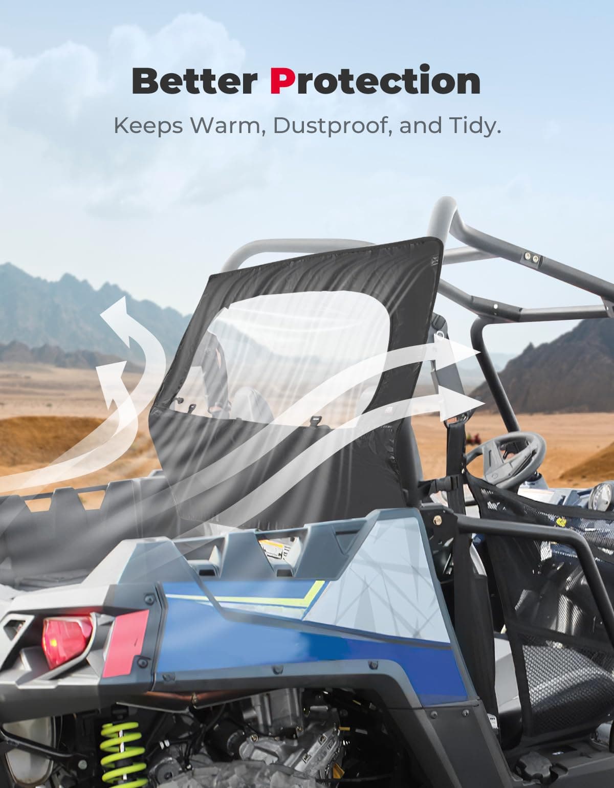 Kemimoto Rear Windshield with Zipper for Polaris RZR 570/800