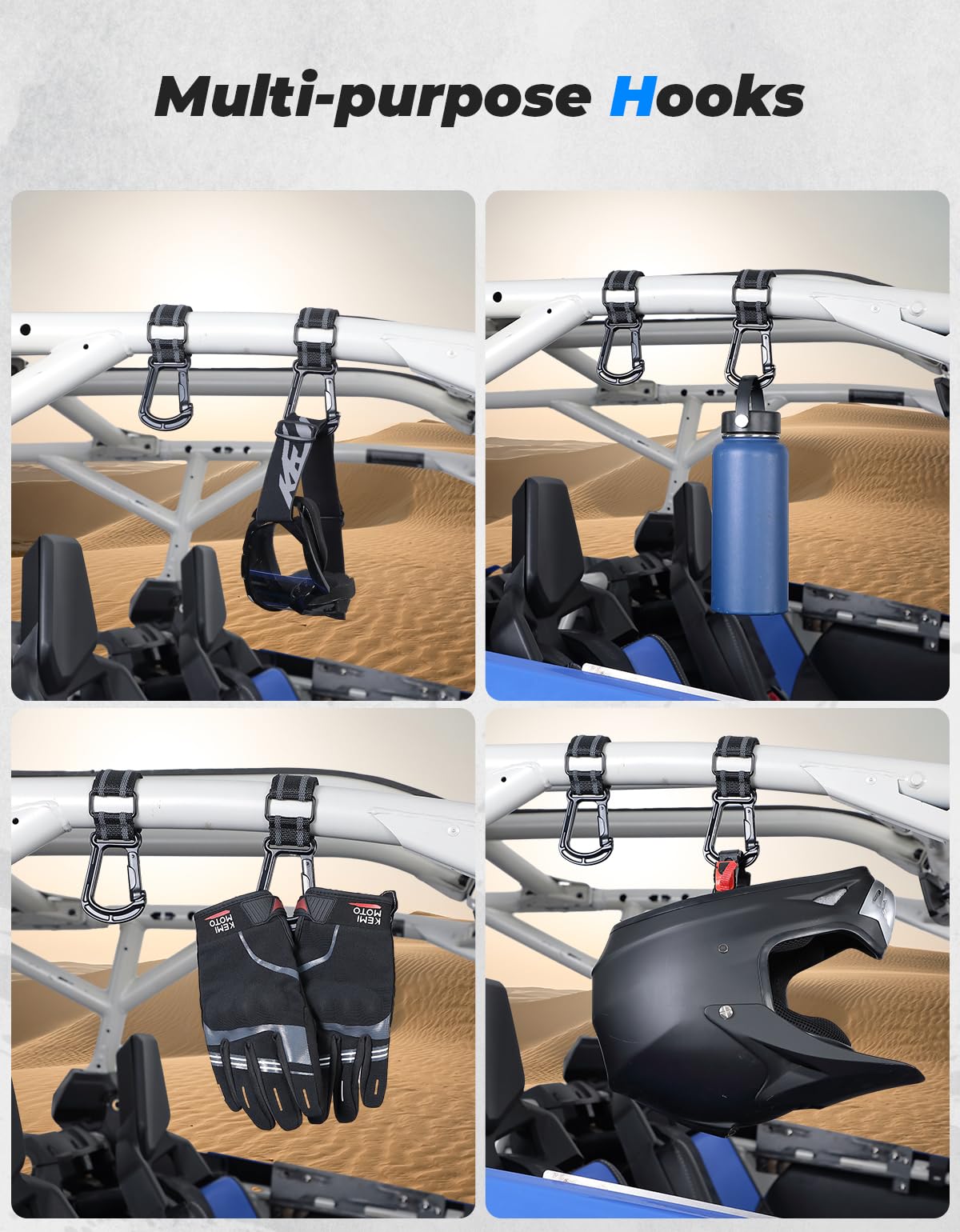 Kemimoto UTV Helmet Hook 1.5–2.0" Roll Bar for Polaris