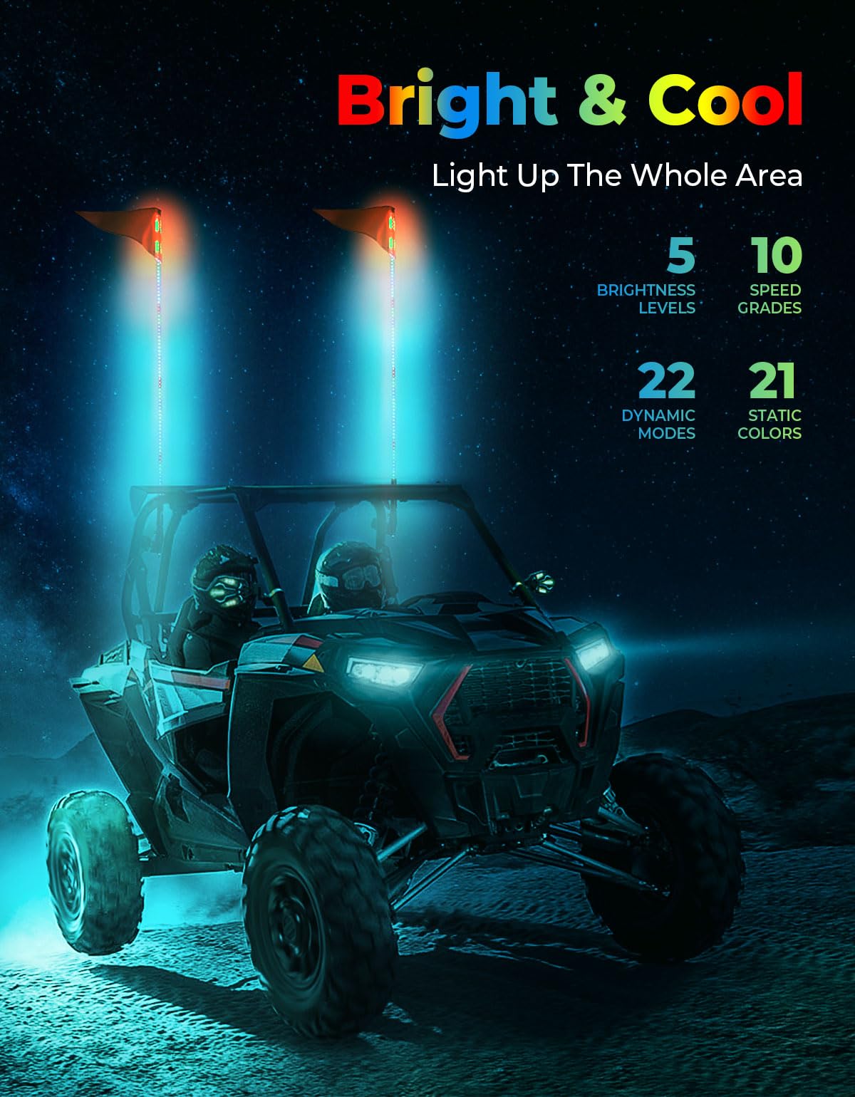 Kemimoto 5FT Whip Lights with Spring Bases