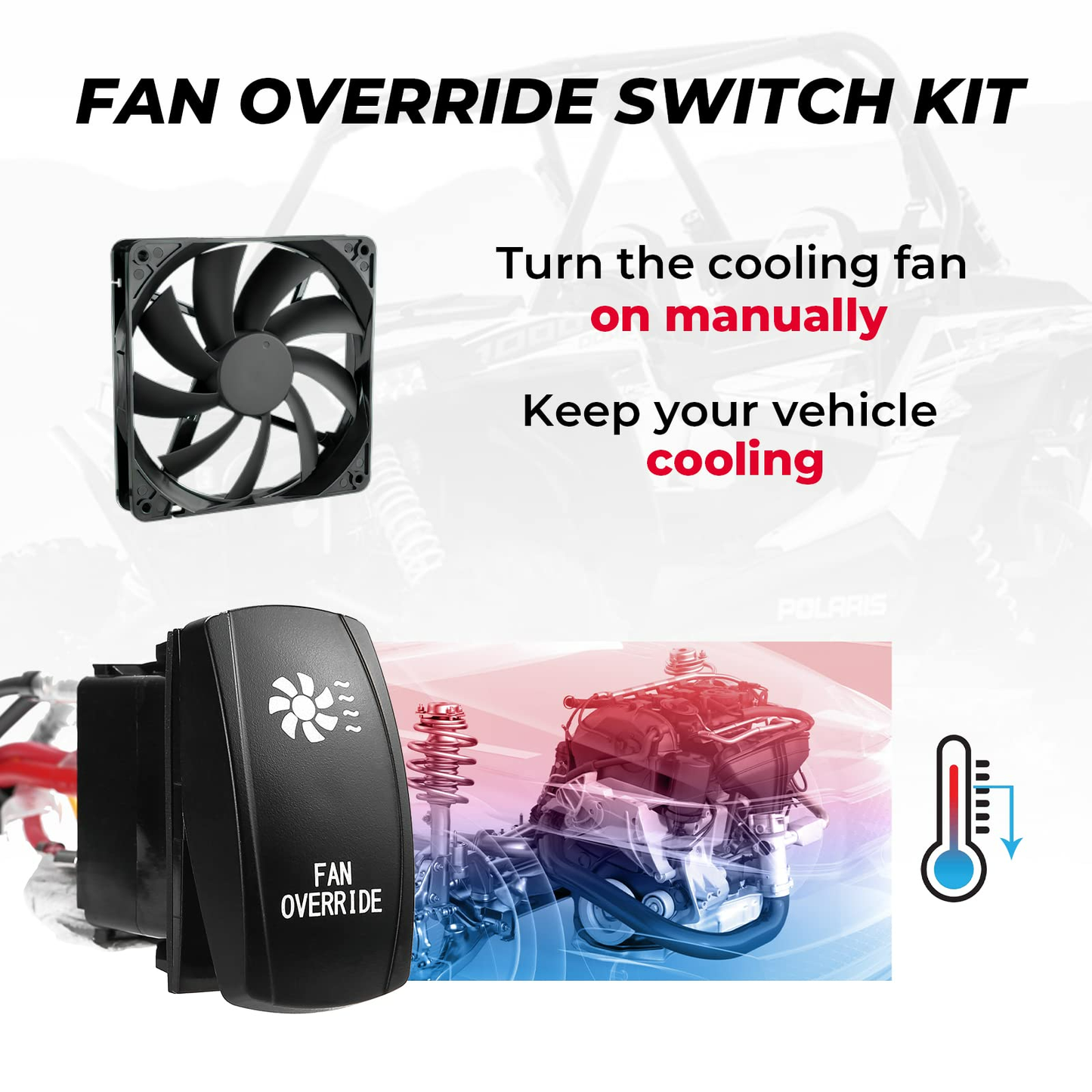 Kemimoto ATV/UTV Fan Override Switch Kit with Relay