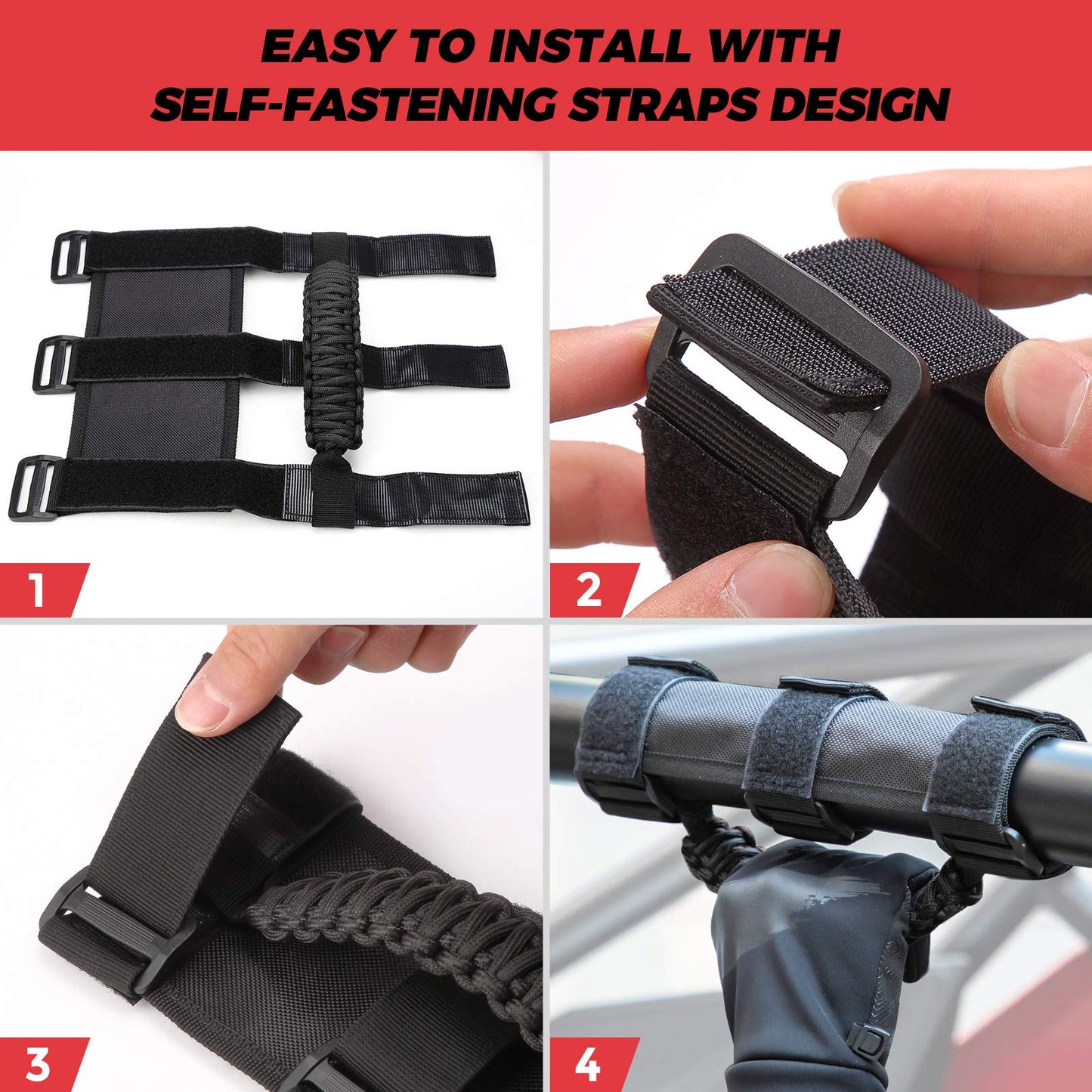 Kemimoto Heavy Duty UTV Grab Handles for 1.5‑2″ Roll Bar