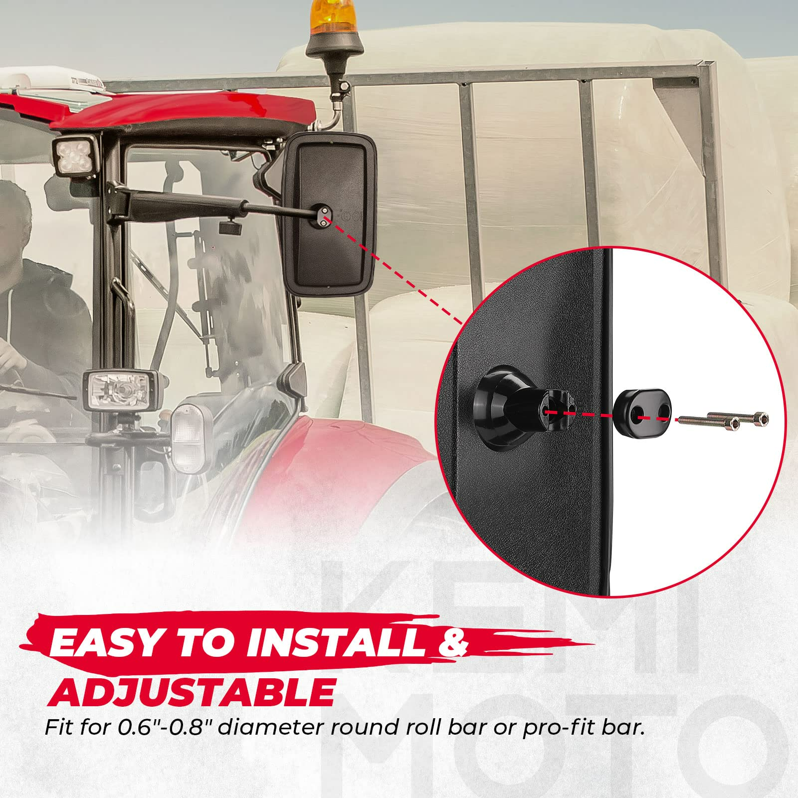 Kemimoto Tractor Replacement Side Mirror Convex ABS Adjustable