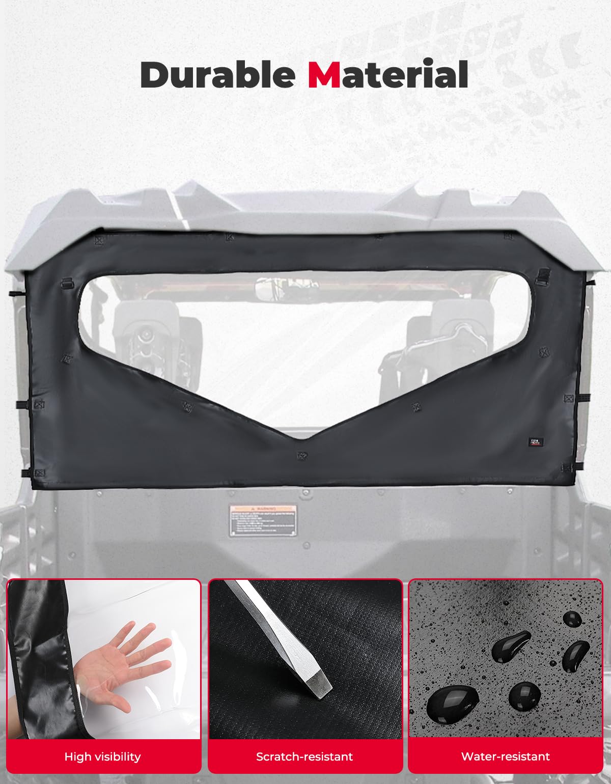Kemimoto UTV Roll Up/Down Soft Rear Window for Honda Pioneer 1000-6