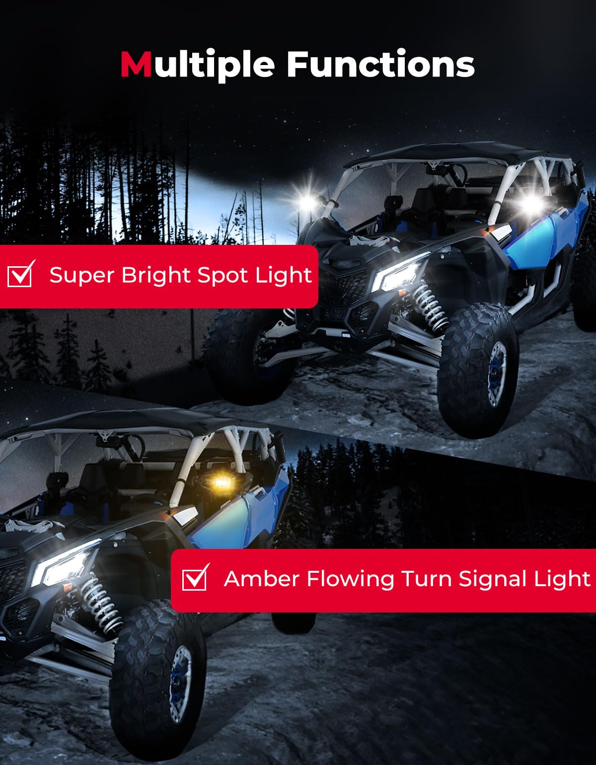 Kemimoto Side Mirrors LED Turn Lights 1.6"-2" Roll Bar