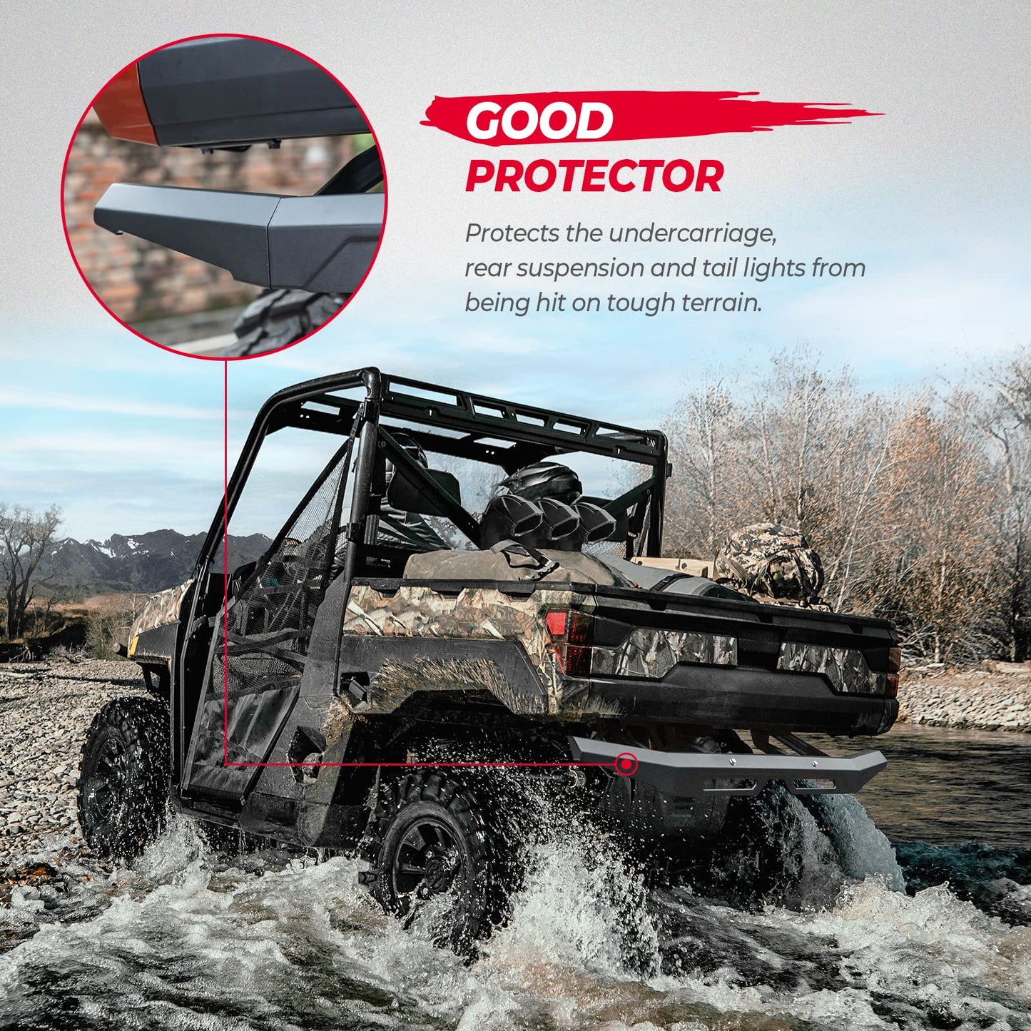 Kemimoto Rear Brushguard Bumper for Polaris Ranger XP 1000/CREW 2018‑2024