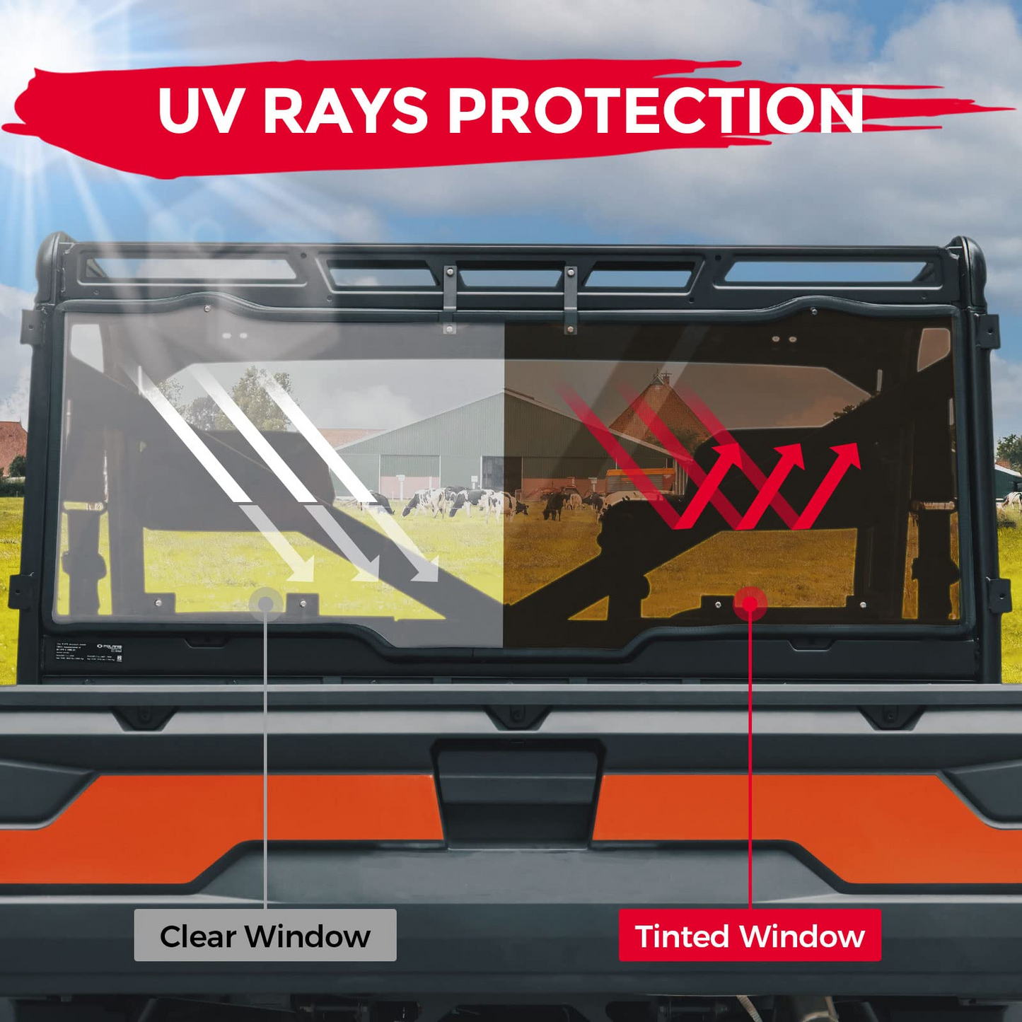 Kemimoto Anti UV Rear Windshield for Polaris Ranger XP1000 2017-2026