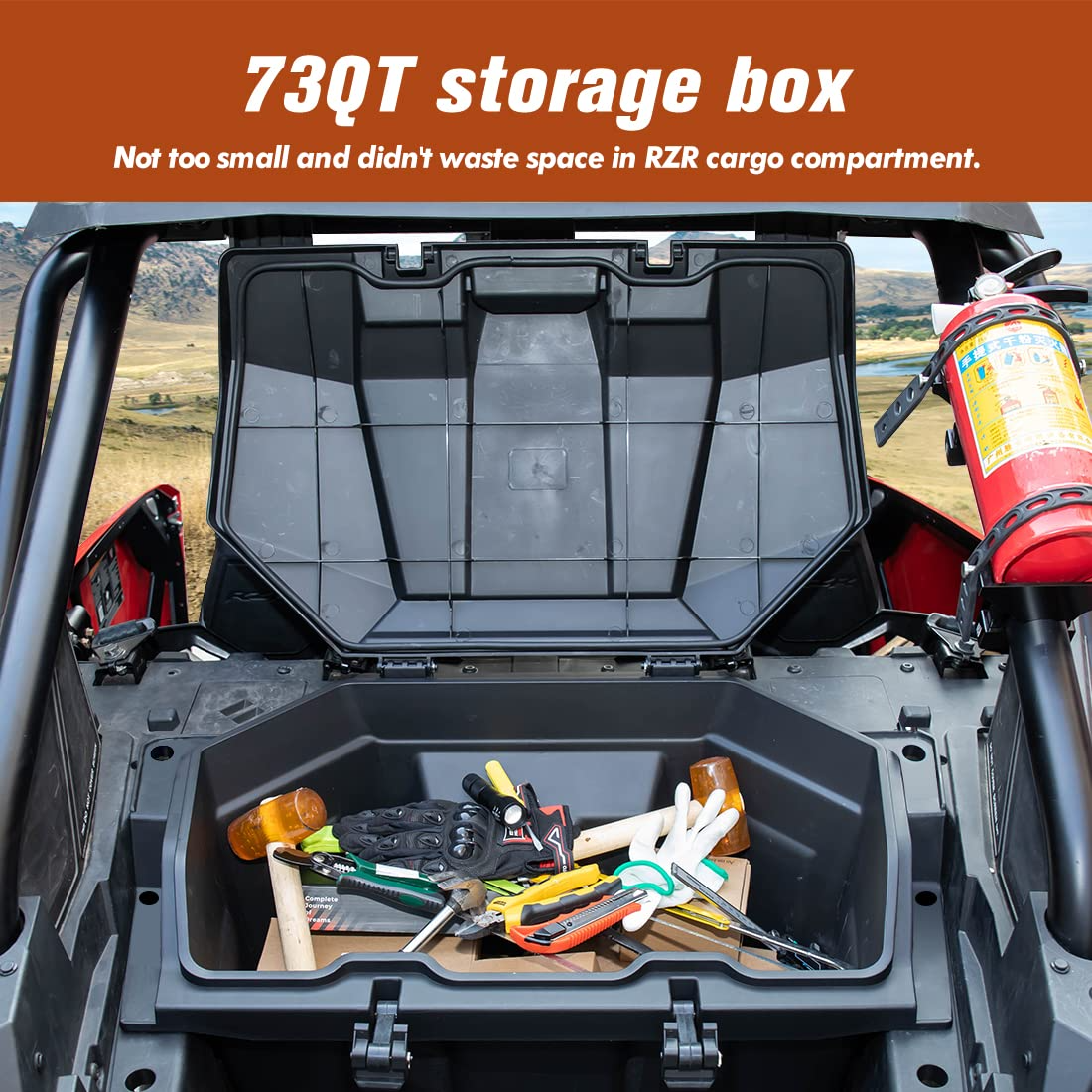Kemimoto 73 QT Rear Storage Box Weather‑Resistant for Polaris RZR