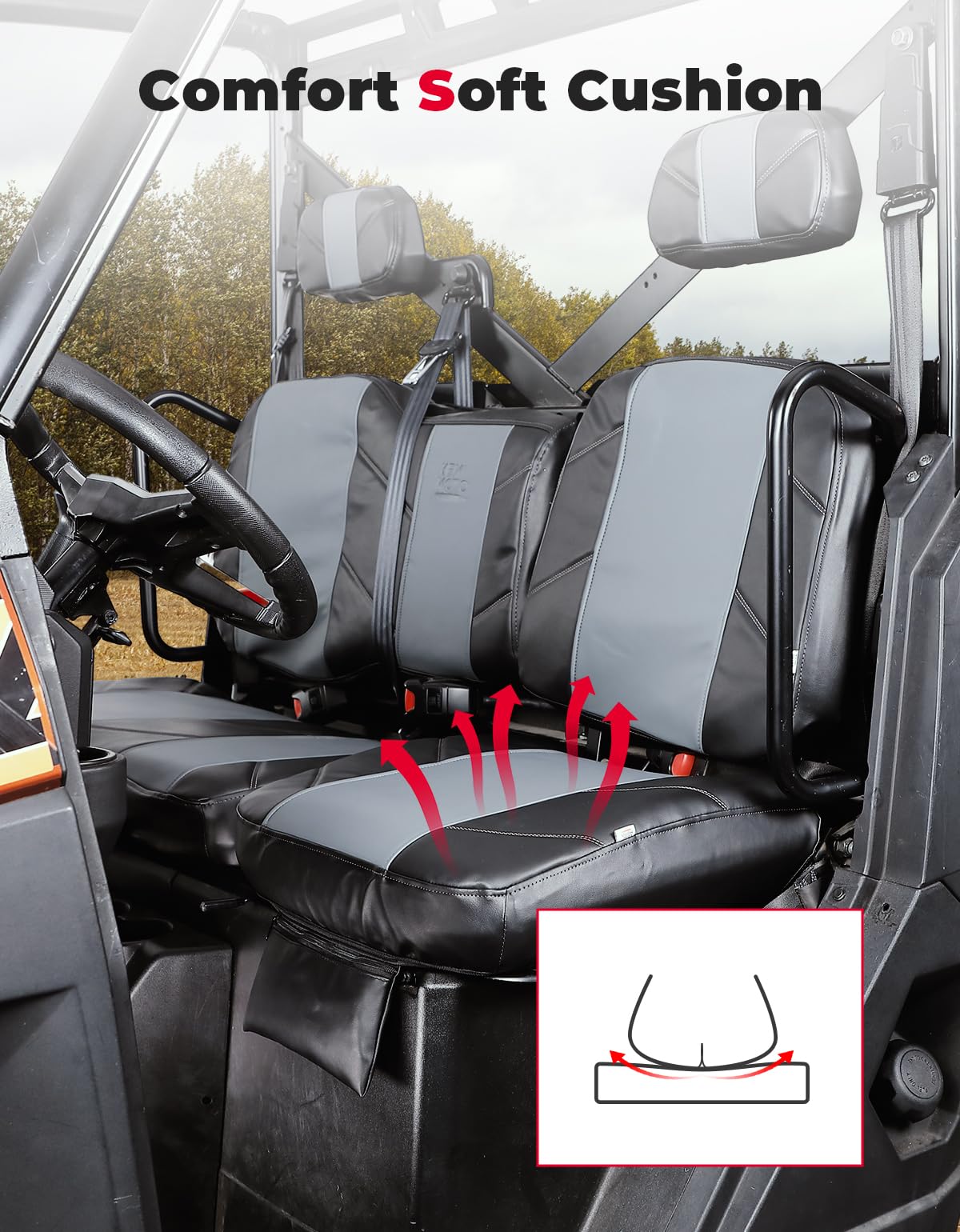 Kemimoto UTV Leather Seat Cover with Pocket for Polaris Ranger
