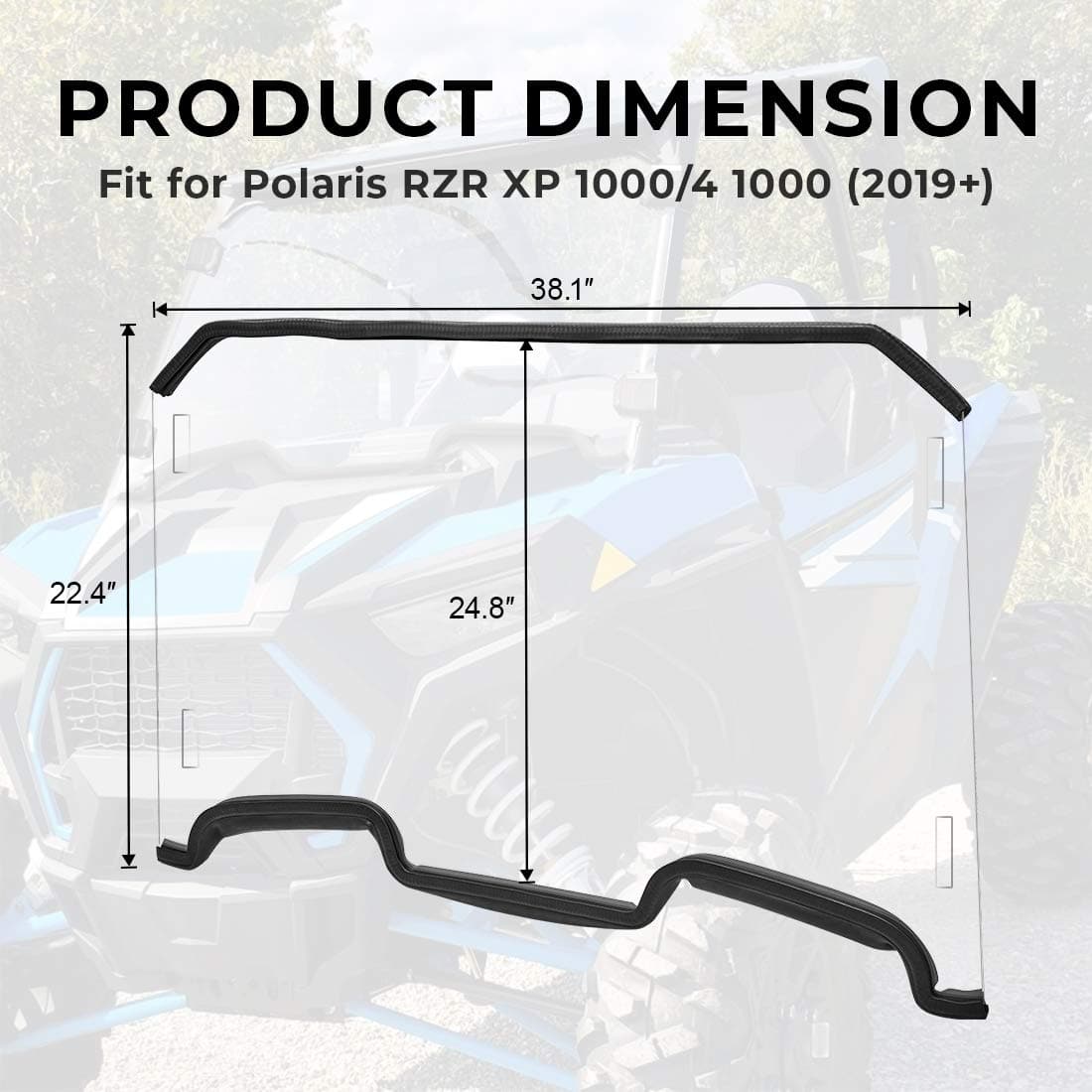 Kemimoto Front Windshield with 4 Black Clamps for Polaris RZR