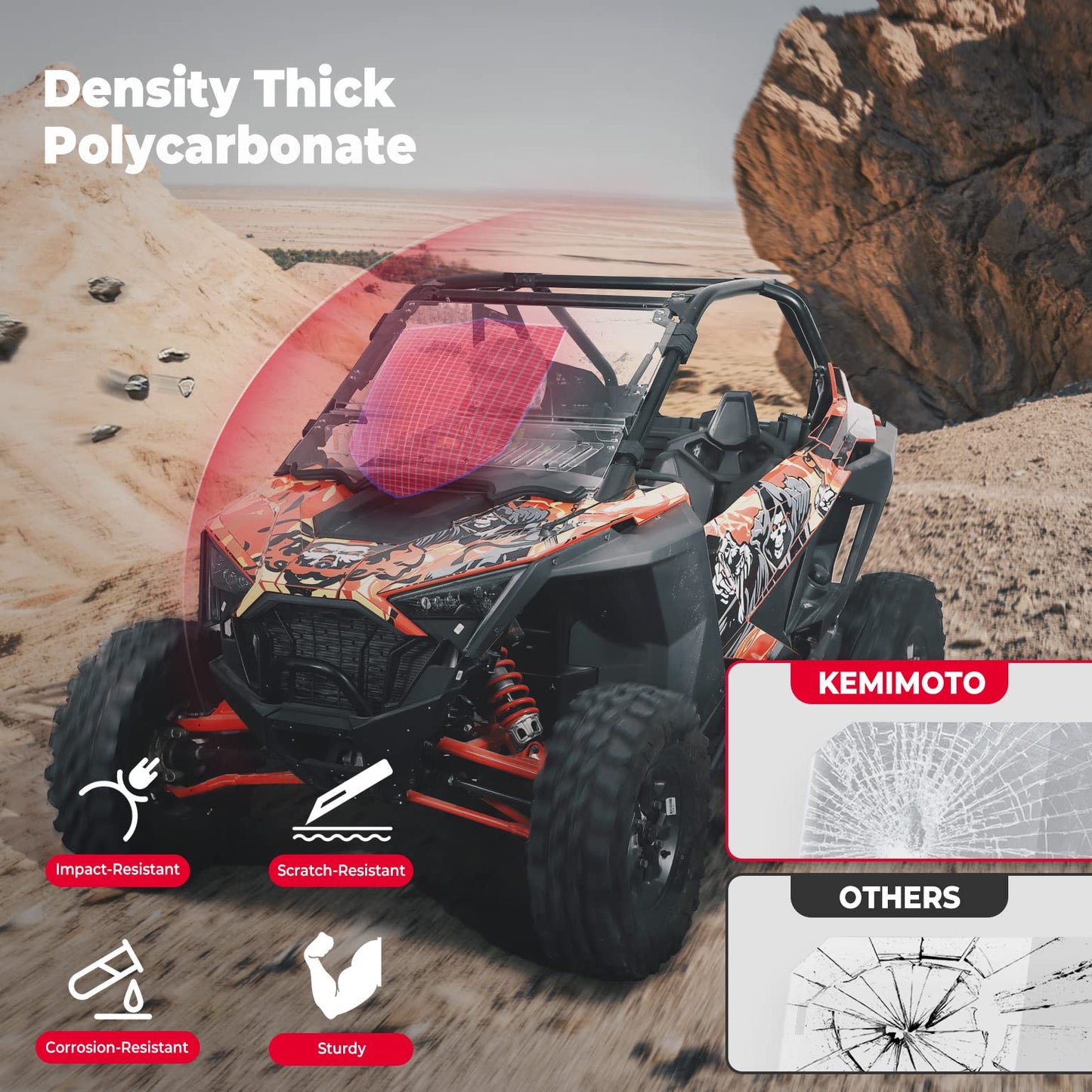 Kemimoto 3-in-1 Folding Half Windshield Polaris RZR PRO XP 2020-2024