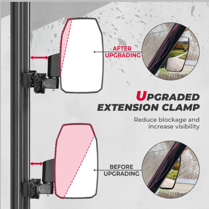 KEMIMOTO Wider UTV Side Mirrors Pro-Fit for Polaris Ranger