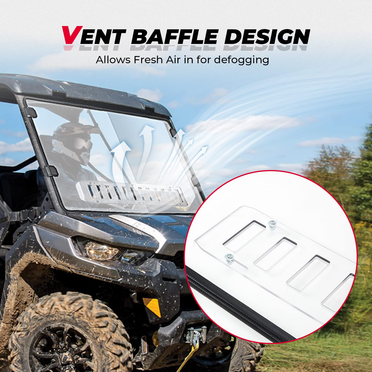 Kemimoto Rear & Front Vented Full Windshield for Can‑Am Defender