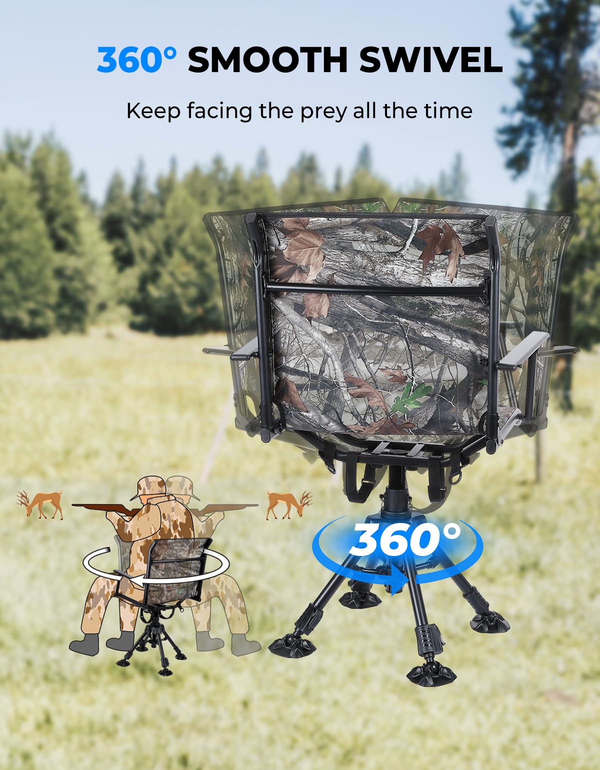 Kemimoto Camo 360 Degree Silent Swivel Blind Hunting Chair