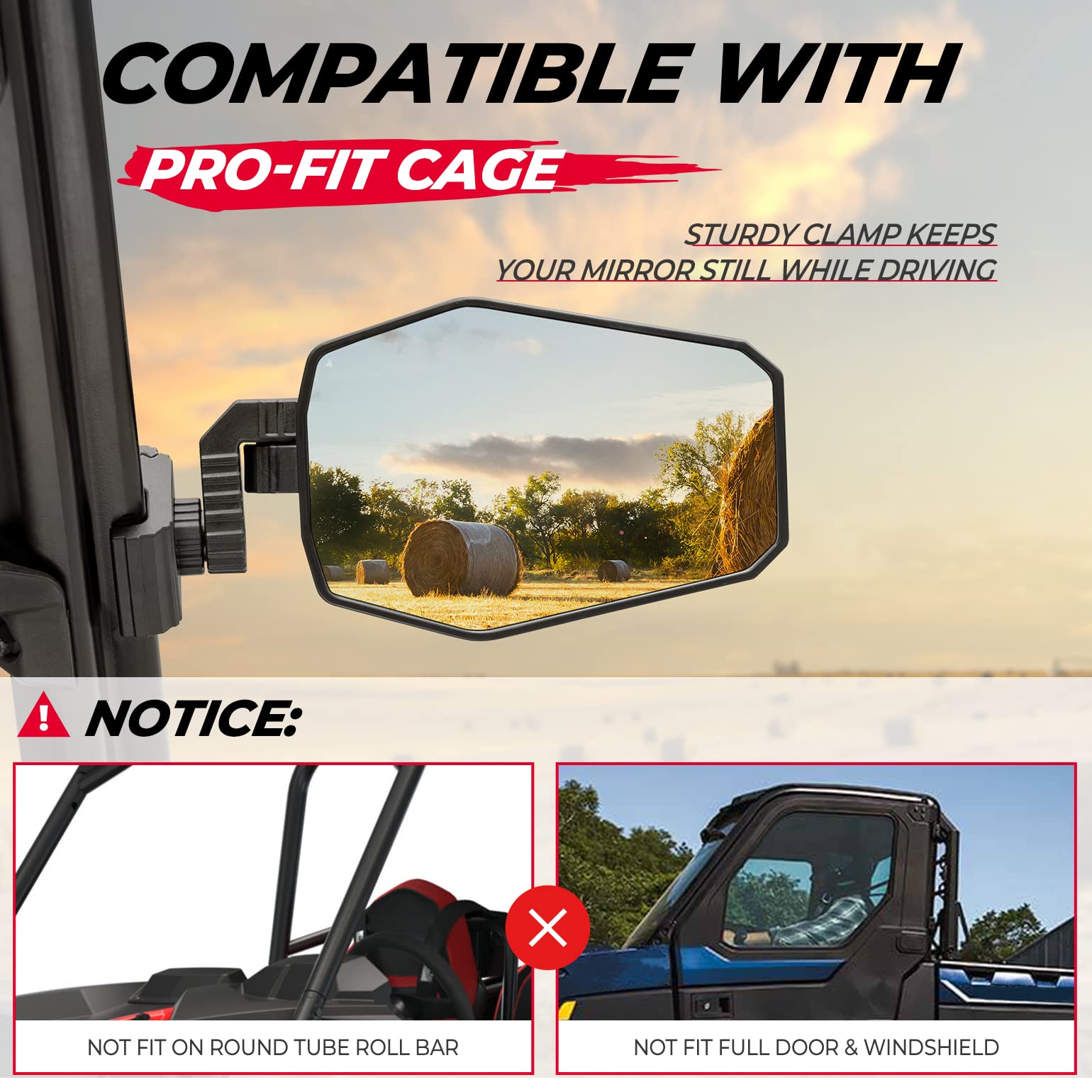 UTV Side Mirrors for Polaris Ranger/ Can-Am Defender/ Maverick Trail