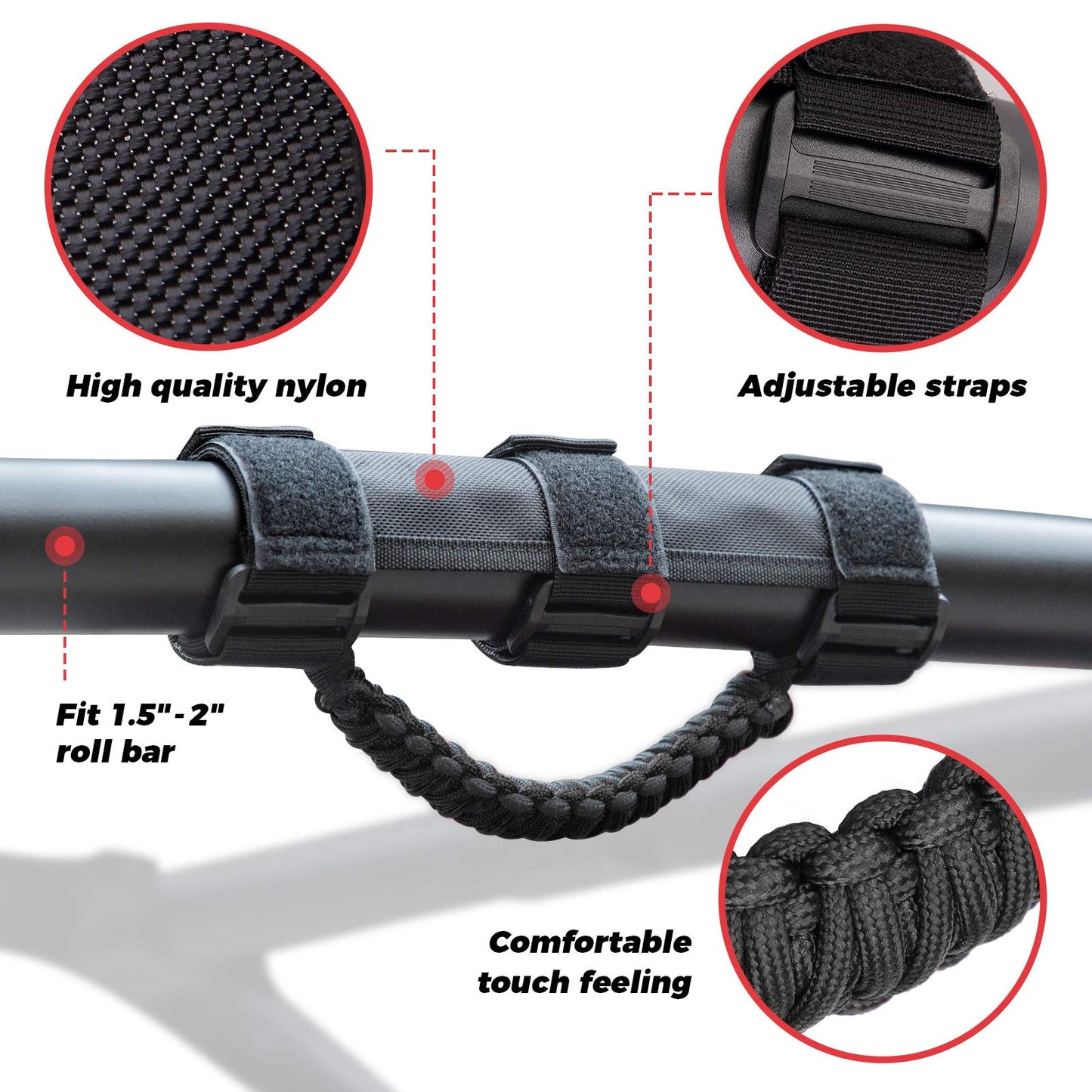Kemimoto Heavy Duty UTV Grab Handles for 1.5‑2″ Roll Bar