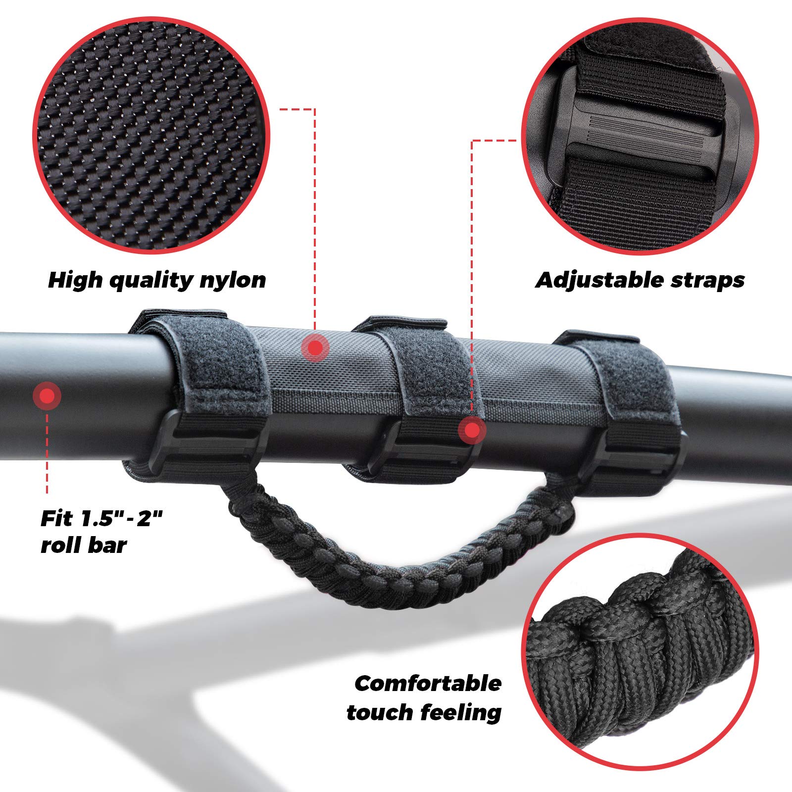 Kemimoto Heavy Duty UTV Grab Handles for 1.5‑2″ Roll Bar