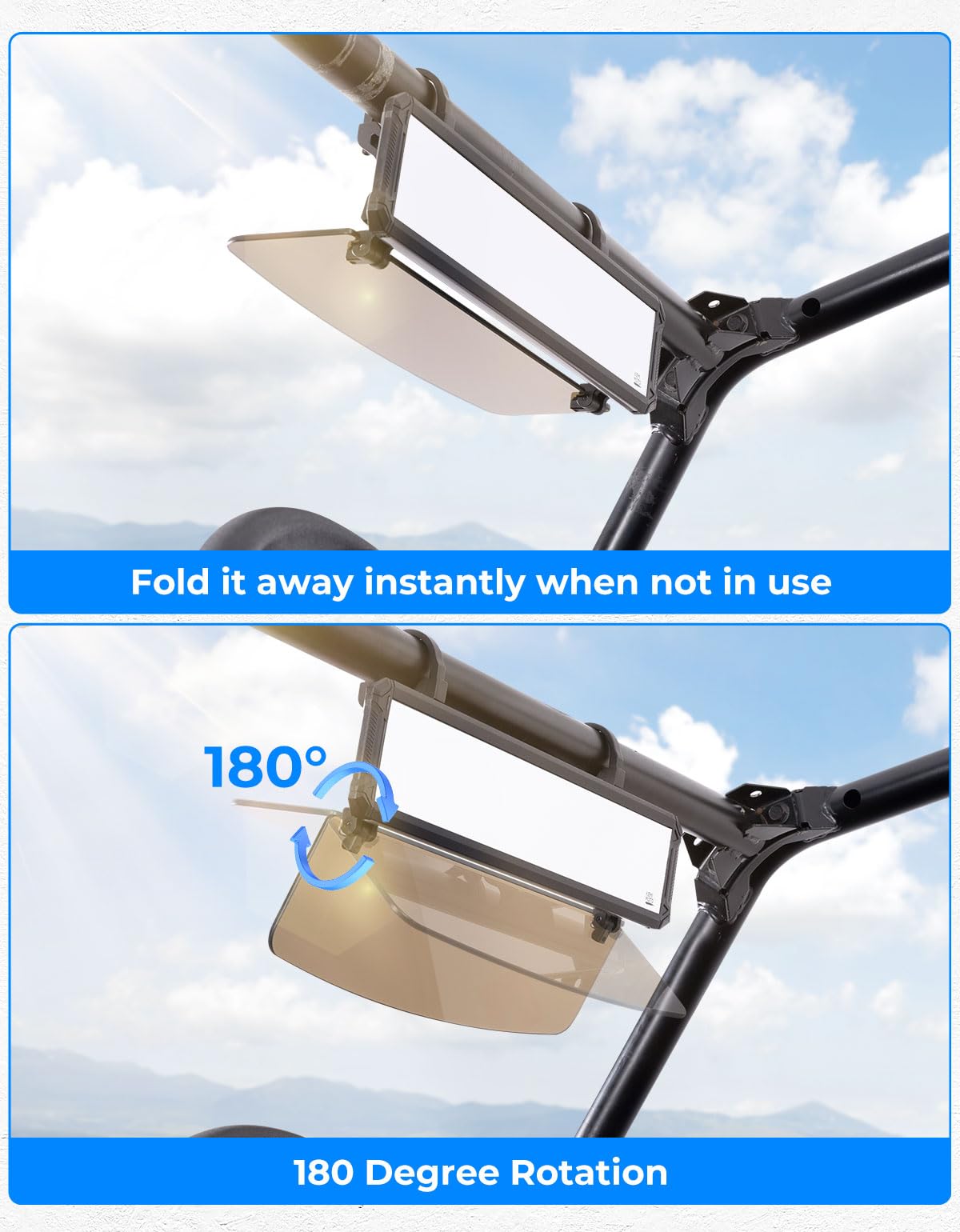 Kemimoto UTV Rear View Mirror with Sun Visor