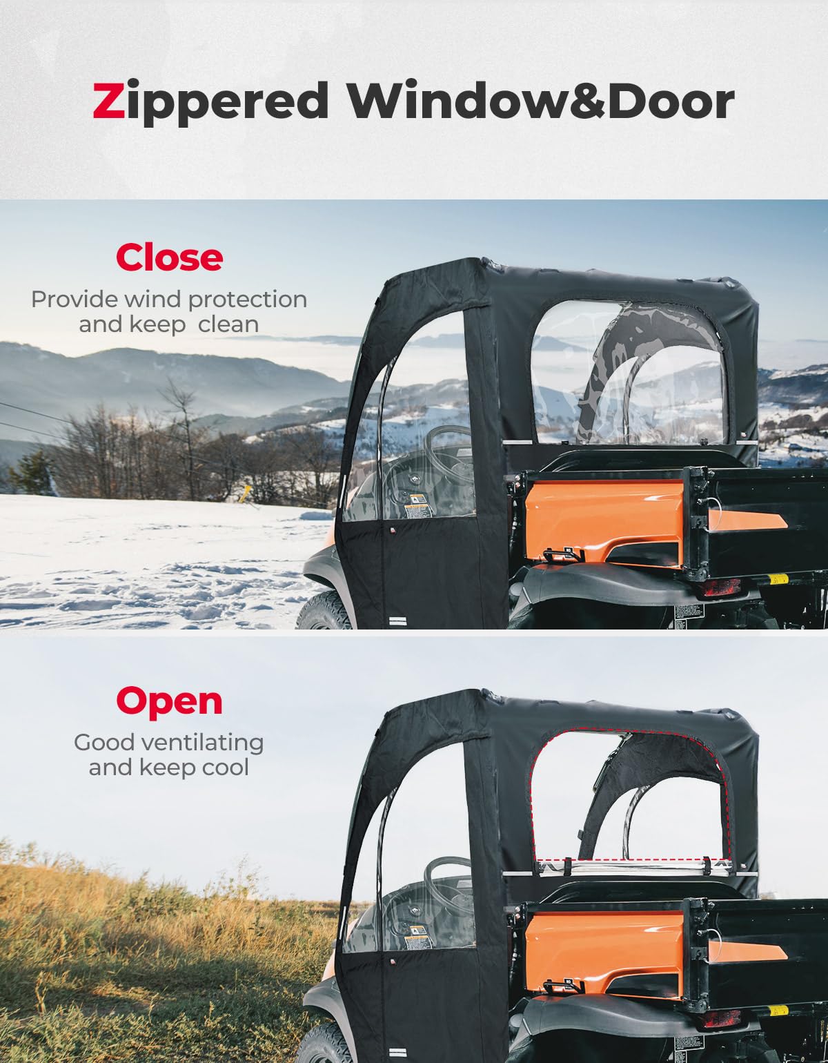 Soft Cab Enclosure Doors & Rear Soft Windshield for Kubota RTV