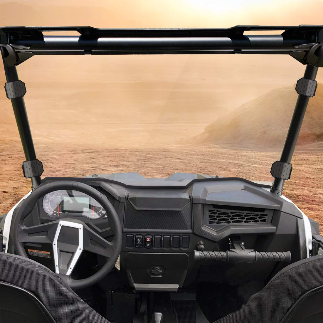 Kemimoto Front Windshield with 4 Black Clamps for Polaris RZR